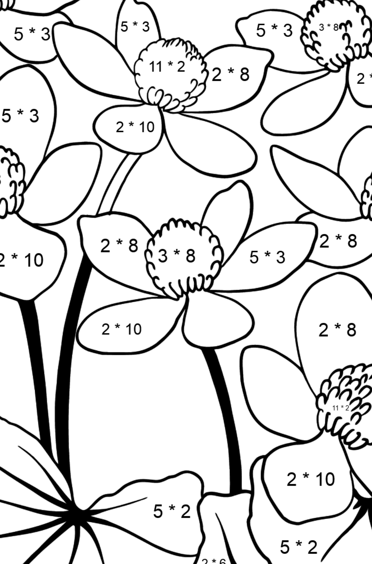 Розмальовка квіти для малюків – просто - Математична Розмальовка Множення для дітей