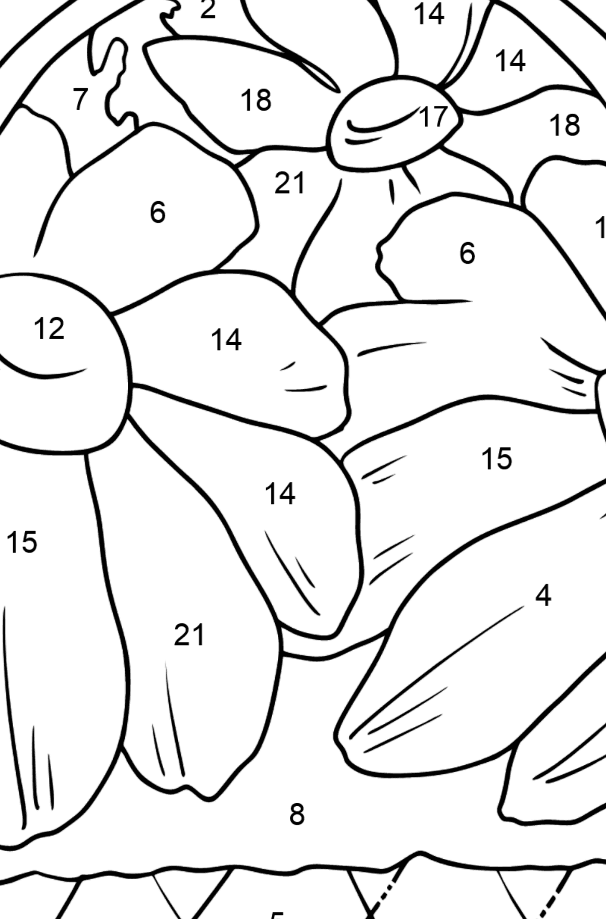 Kolorowanka Kwiaty w koszyku - Koloruj według numerów dla dzieci