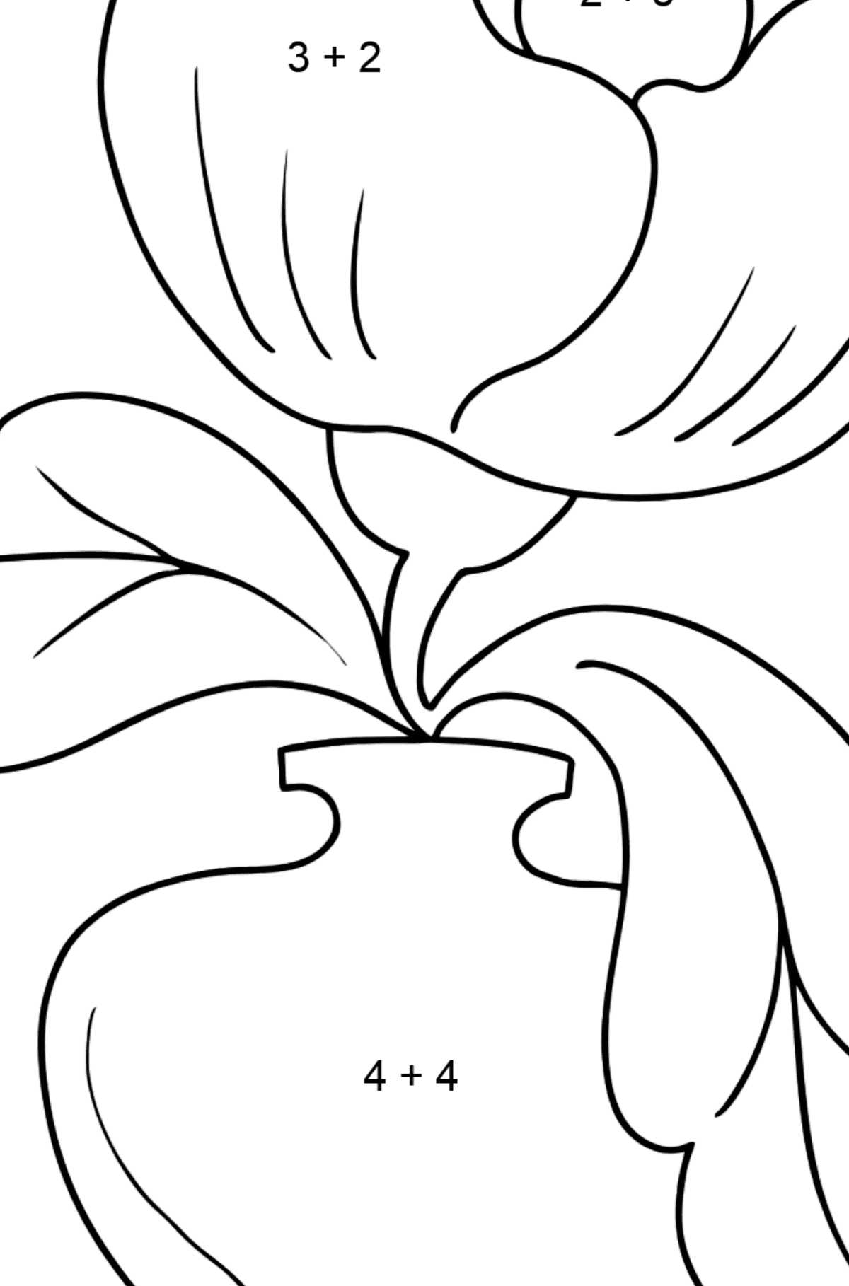 Coloring Page - flowers in a vase - Math Coloring - Addition for Kids