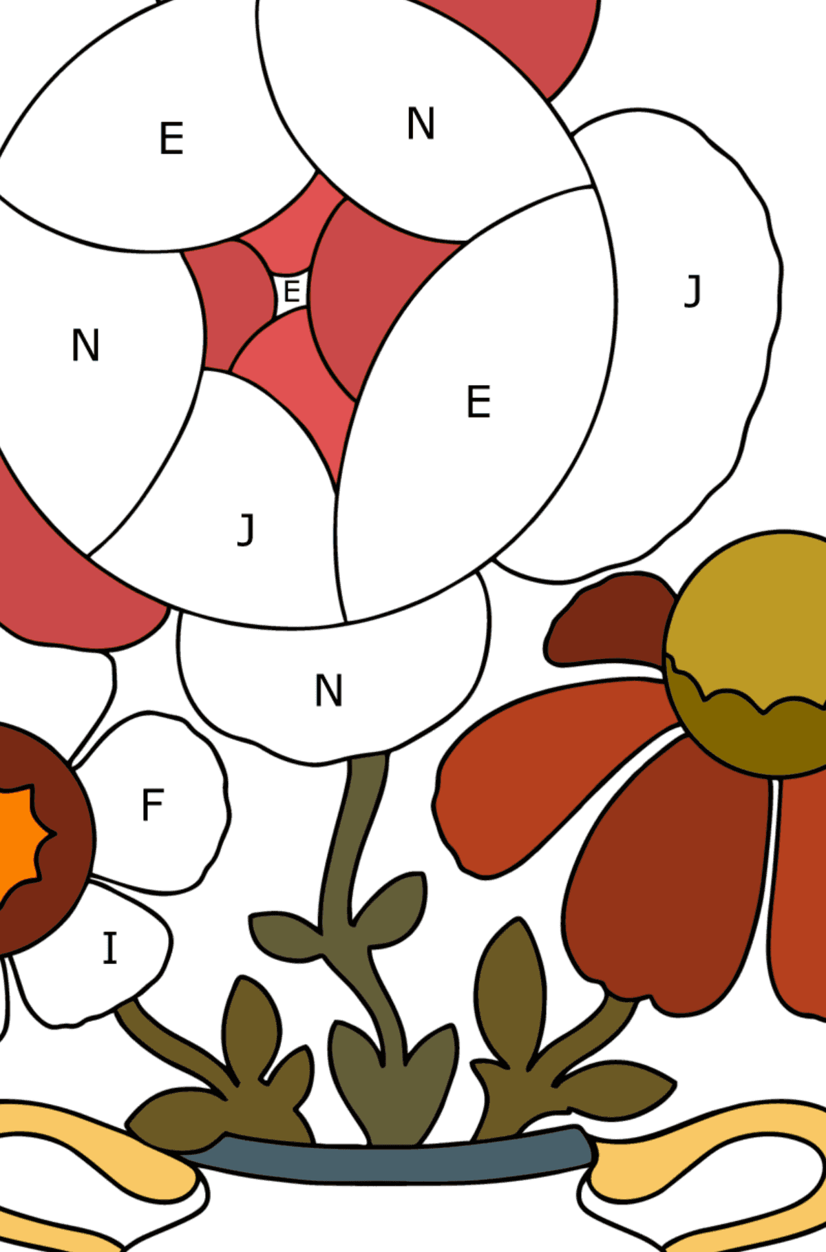 Desenho de Flores em um vaso para colorir - Colorir por Letras para Crianças