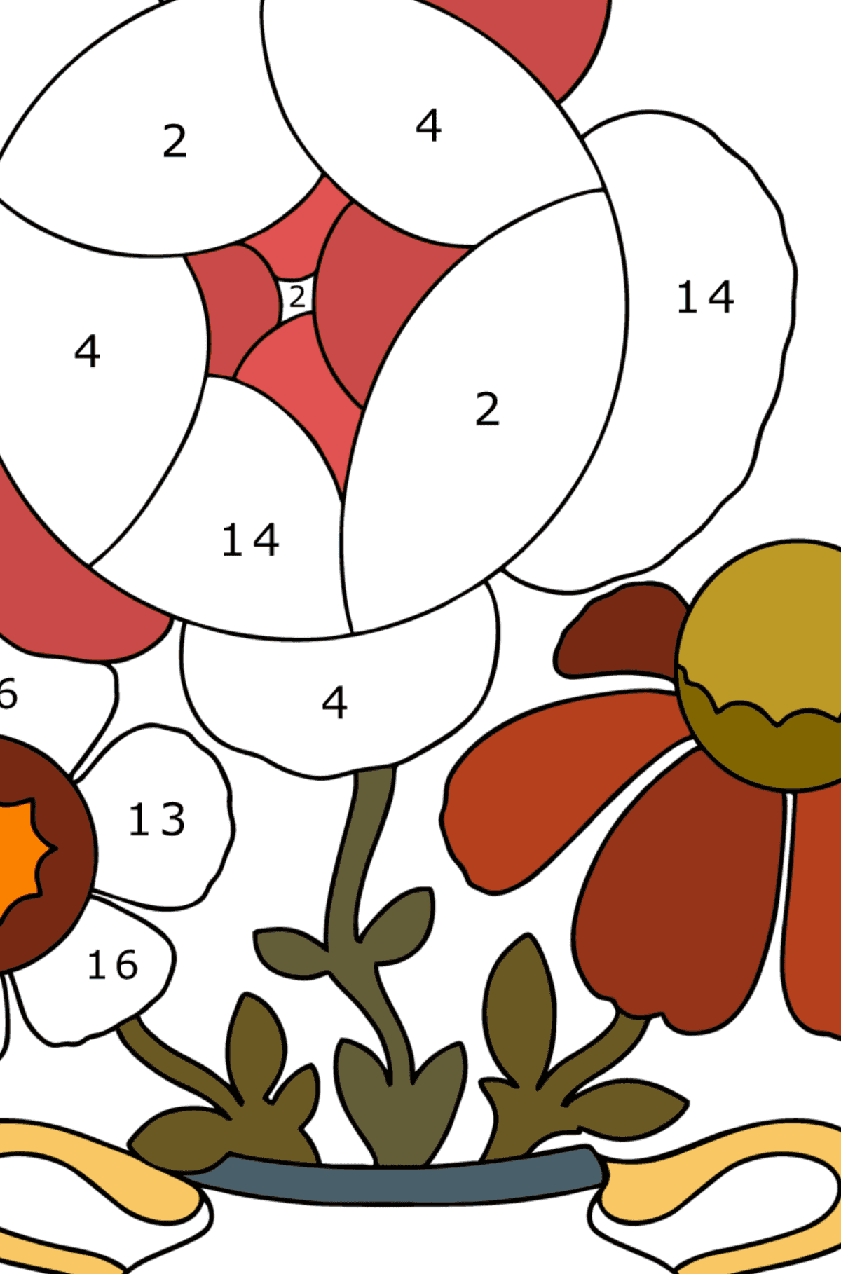 Dibujo de Flores en un florero para colorear - Colorear por Números para Niños