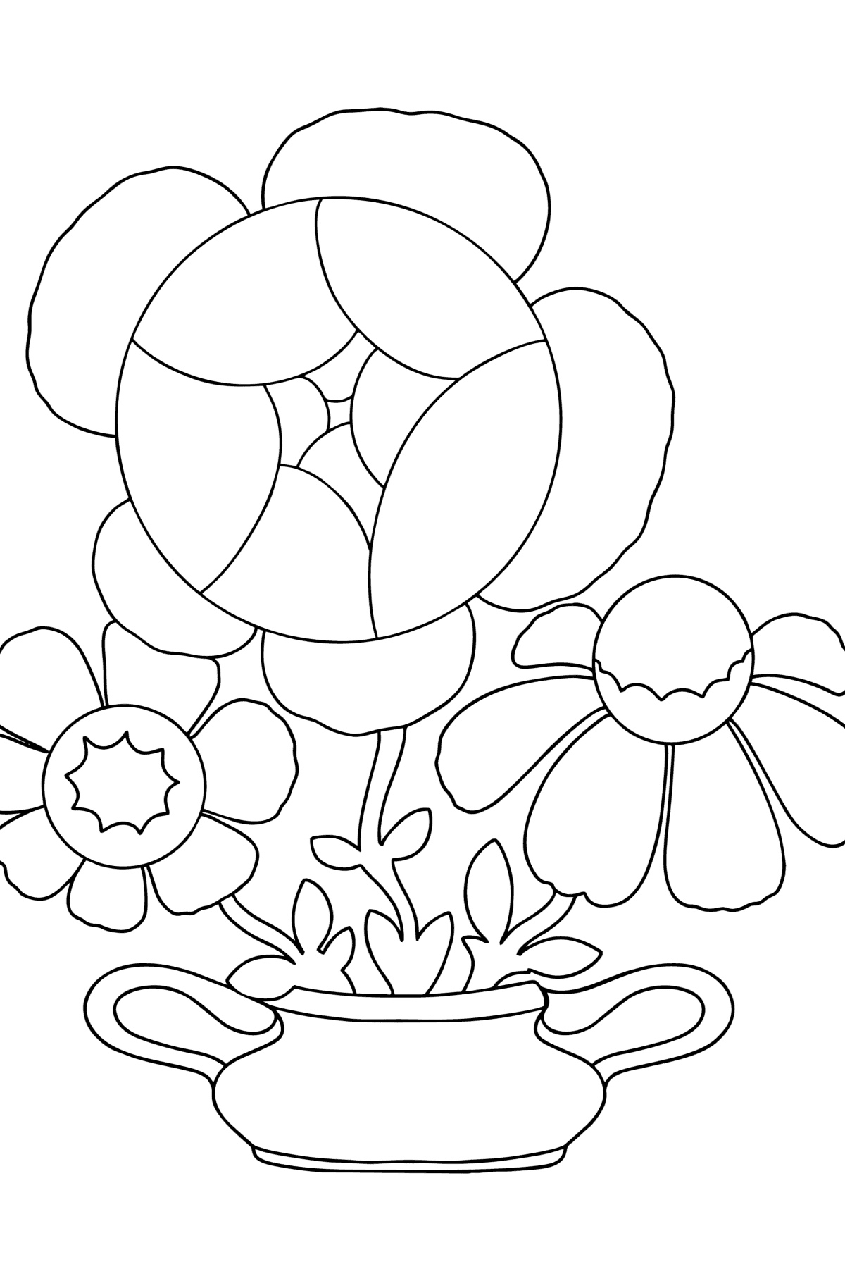 Desen de colorat flori drăguțe într-o vază - Desene de colorat pentru copii