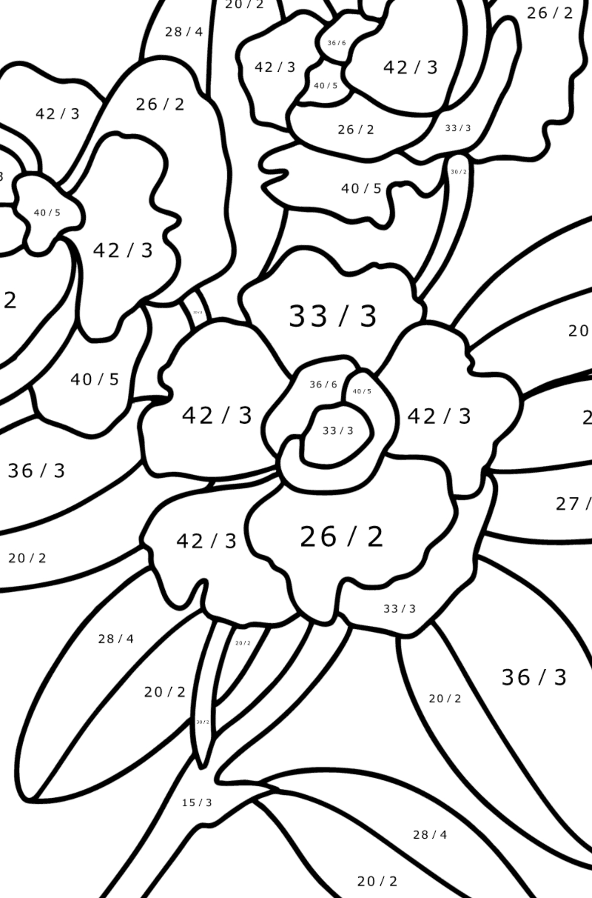 Dibujo de Gardenia para colorear - Colorear con Matemáticas - Divisiones para Niños