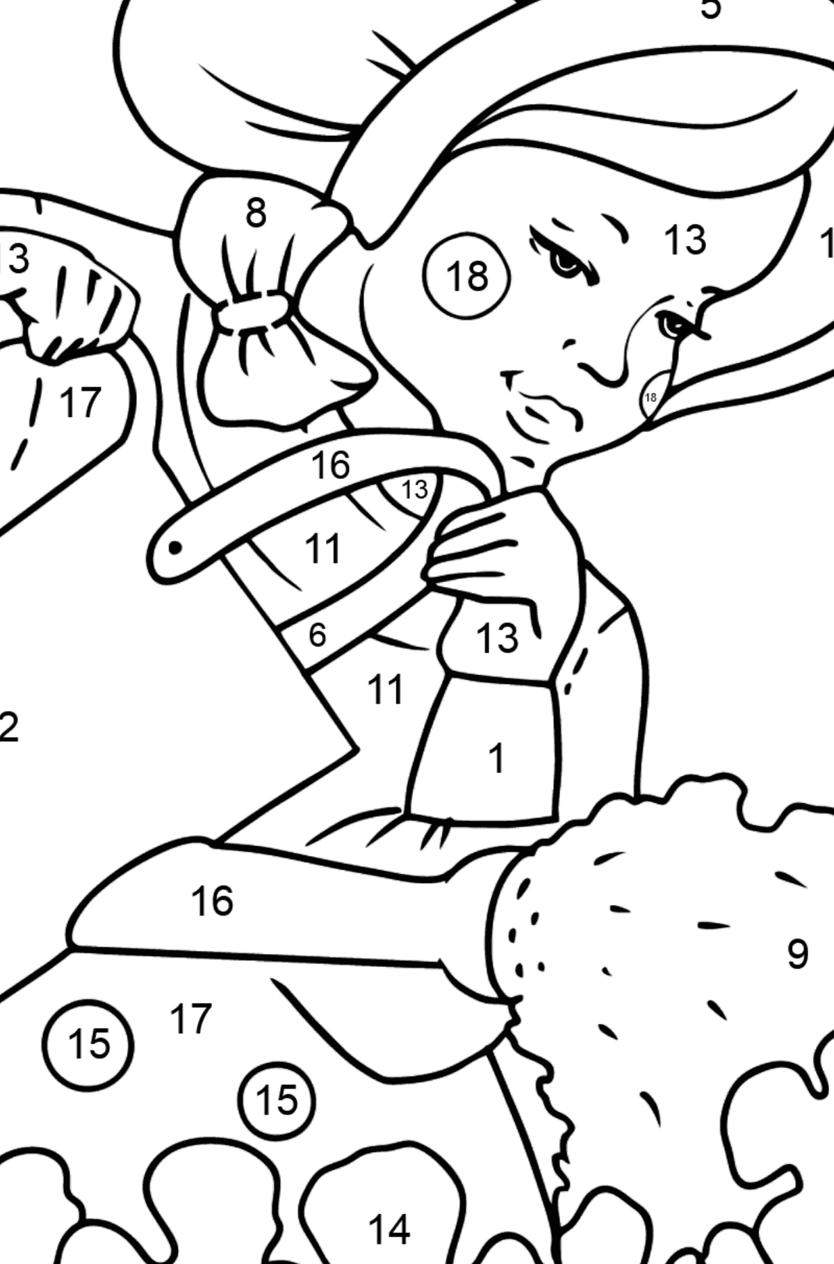 Desen de colorat fata care uda flori - Desen de colorat după Număr pentru copii