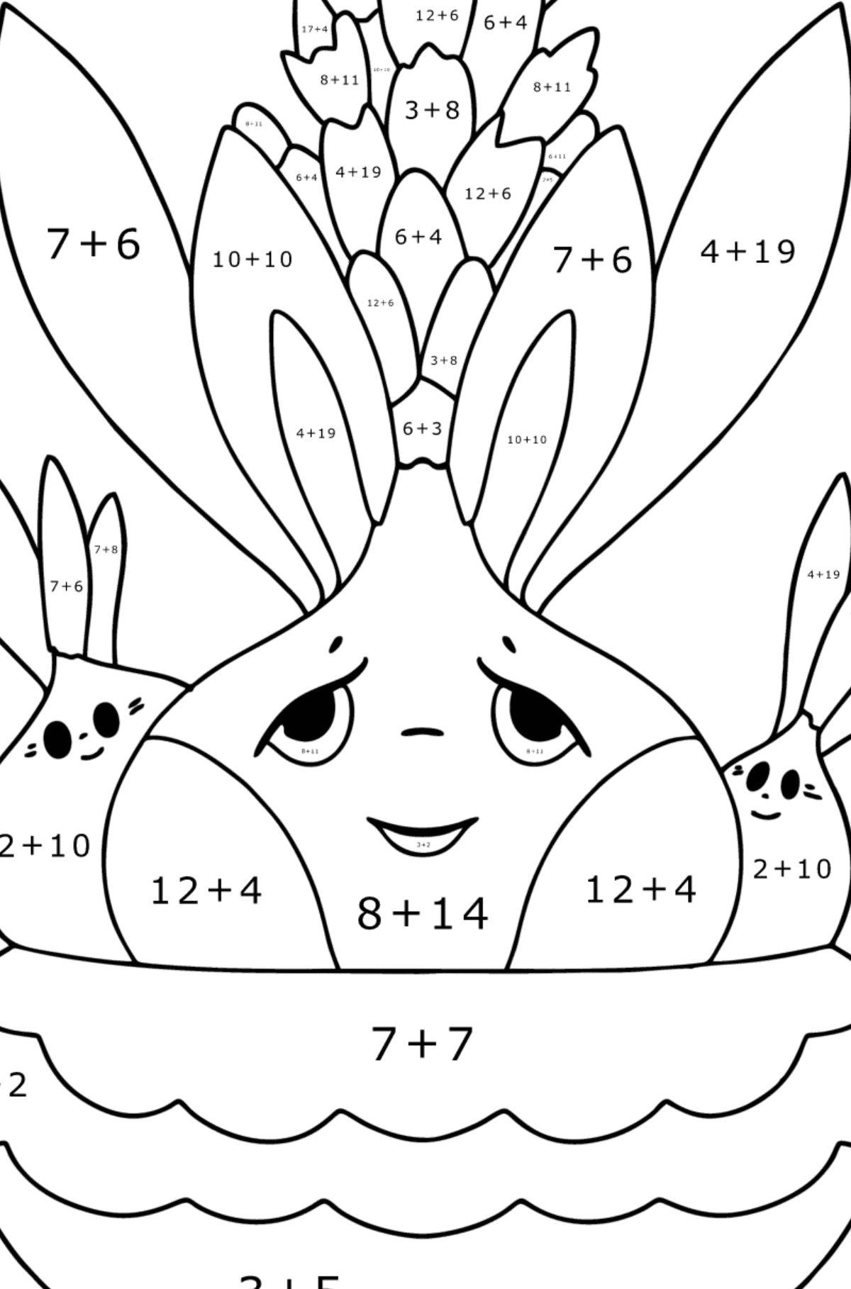 Hyacinth flowers with eyes coloring page - Math Coloring - Addition for Kids