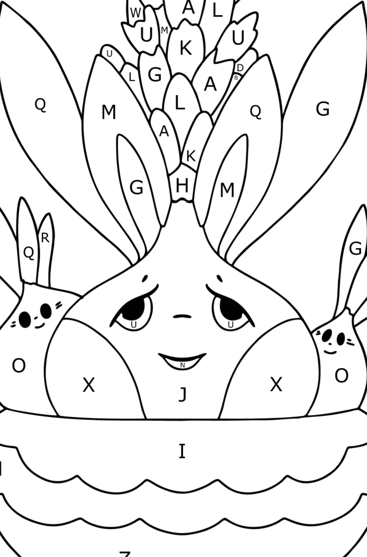 Hyacinth flowers with eyes coloring page - Coloring by Letters for Kids