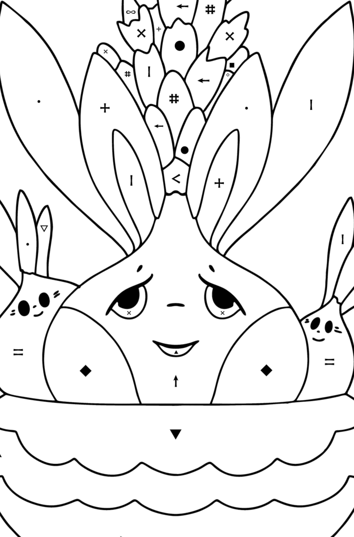 Hyacinth flowers with eyes coloring page - Coloring by Symbols for Kids