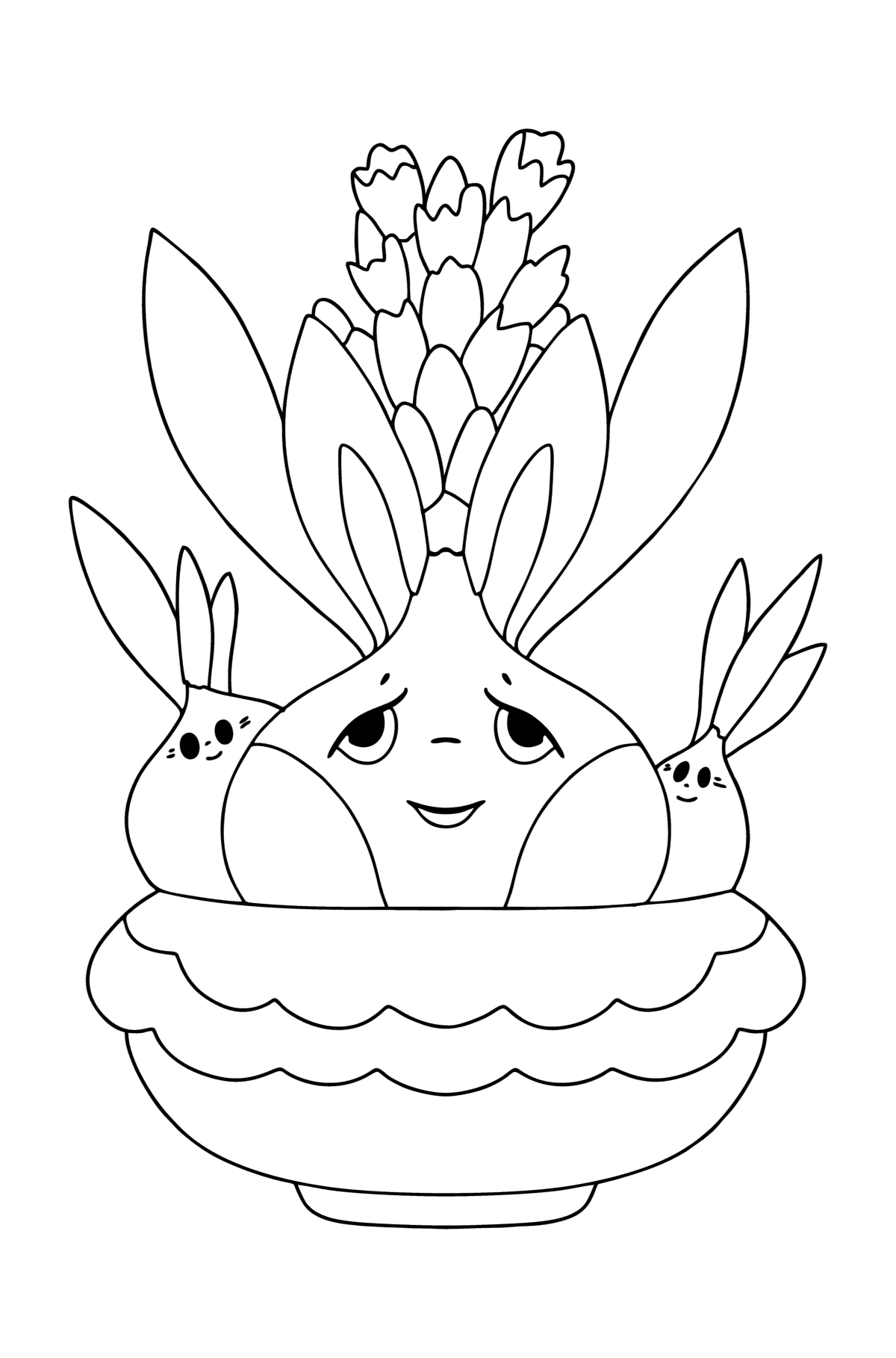 Tegning til fargelegging Hyacinth blomster med øyne - Tegninger til fargelegging for barn