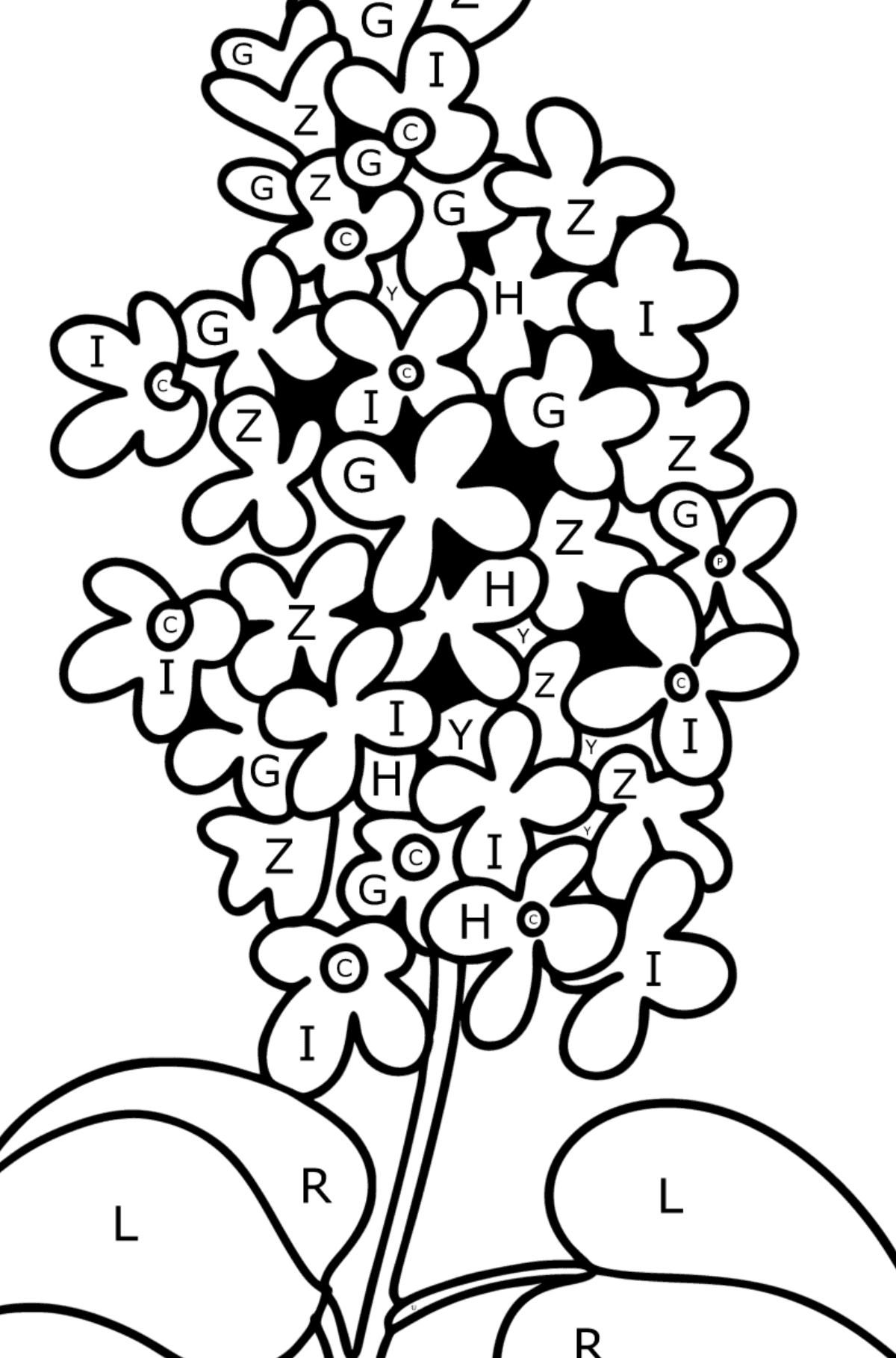 Målarbild syrenkvist - Färgläggning av bokstäver För barn
