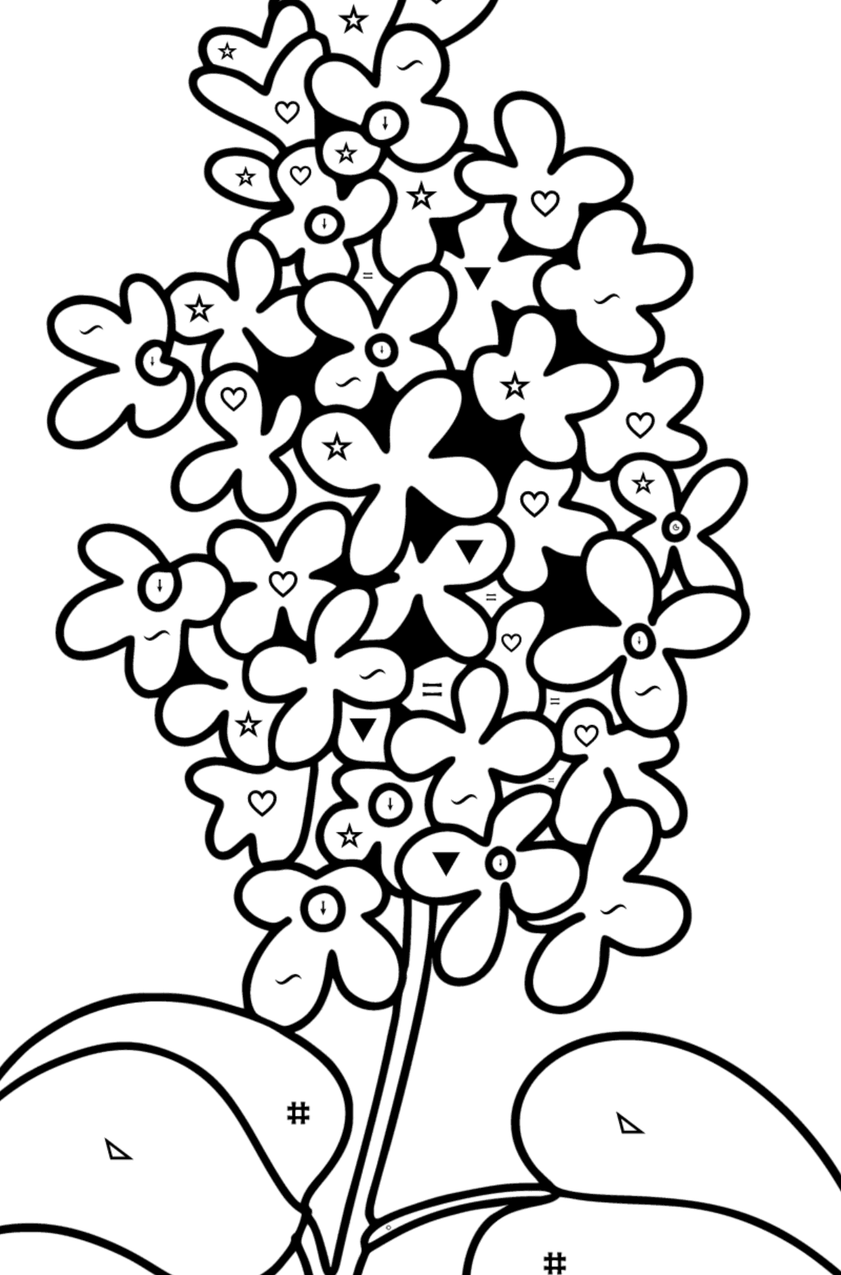 Lilac sprig coloring page - Coloring by Symbols and Geometric Shapes for Kids