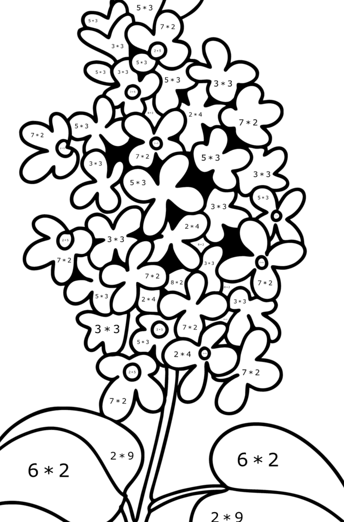 Lilac sprig coloring page - Math Coloring - Multiplication for Kids