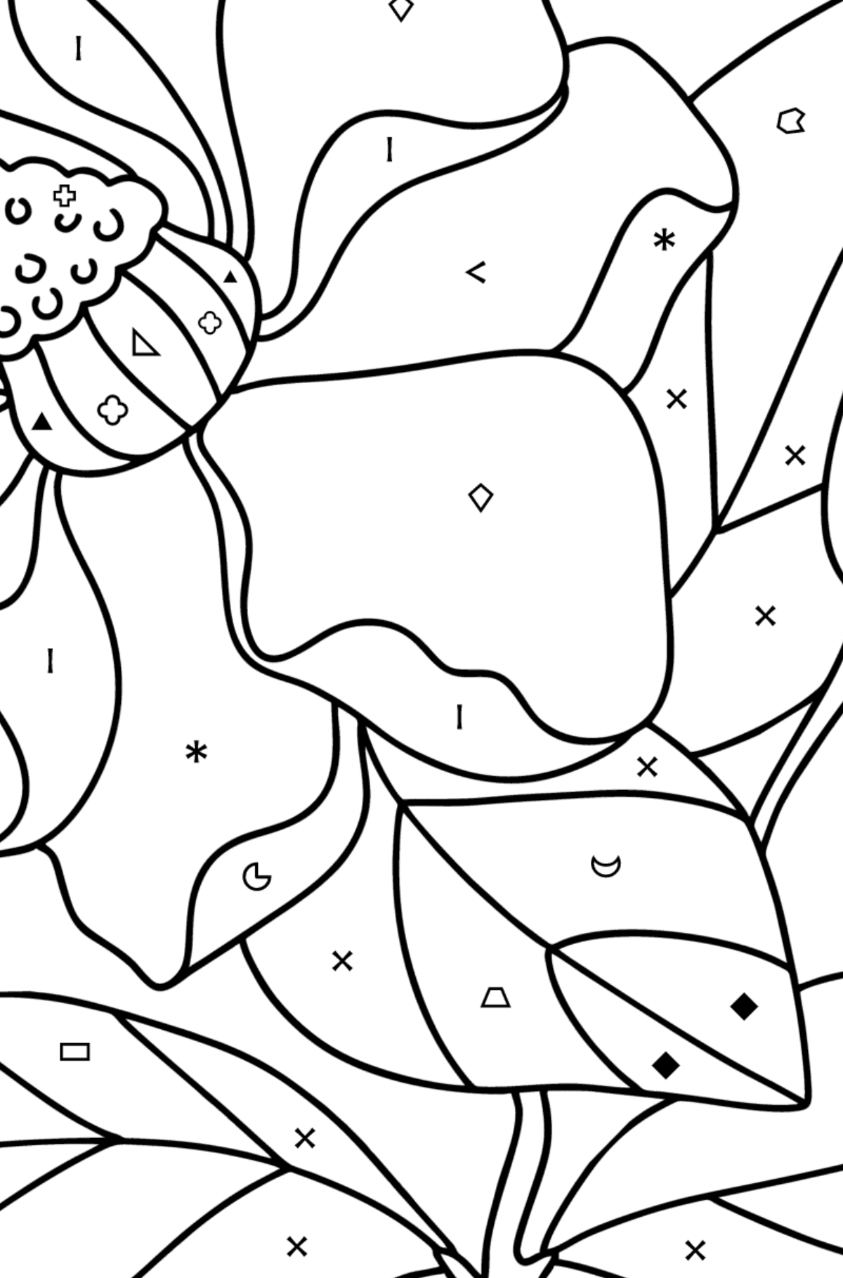 Tegning til farvning Magnolia - farvelægning side efter symboler og geometriske former for børn