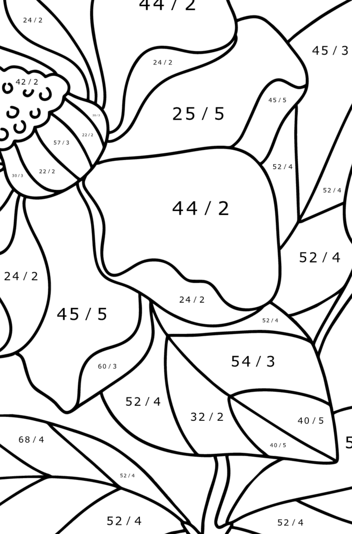 Dibujo de Magnolia para colorear - Colorear con Matemáticas - Divisiones para Niños