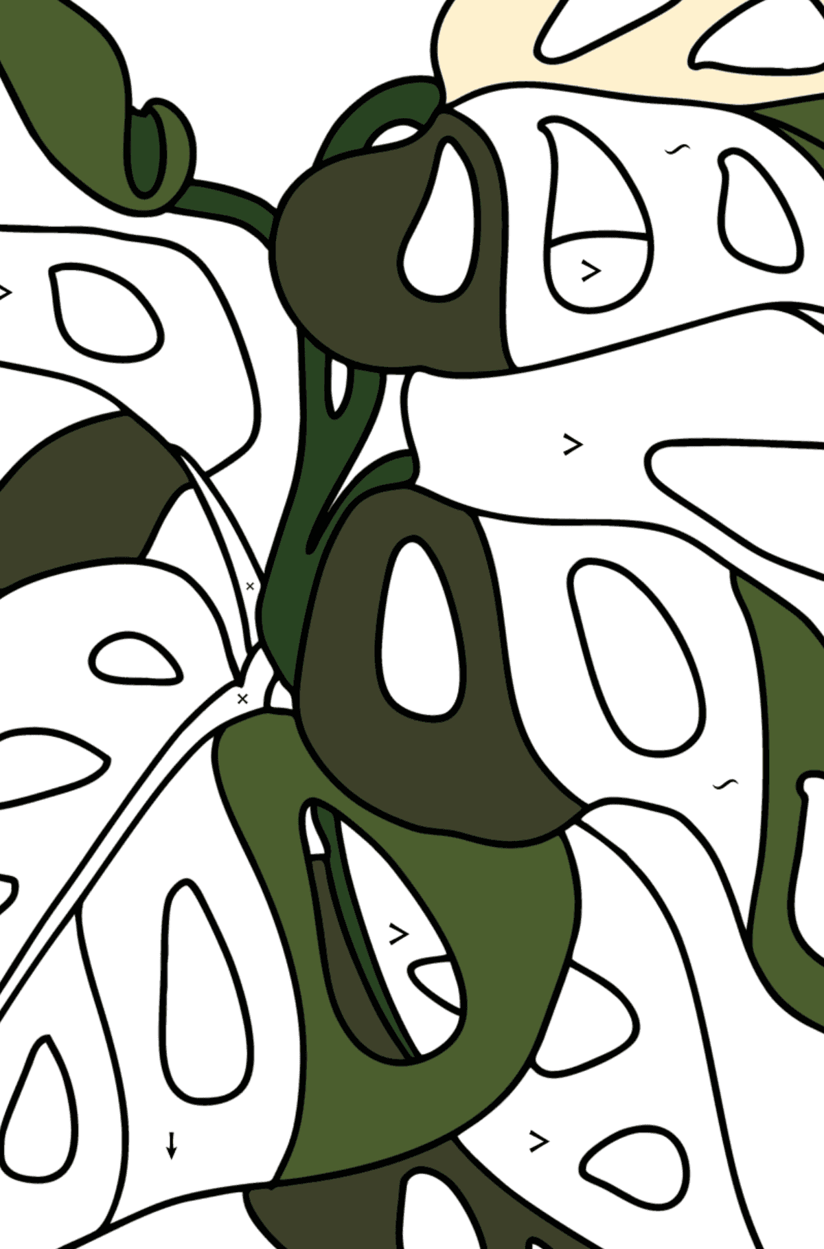Monstera monkey mask coloring page - Coloring by Symbols for Kids