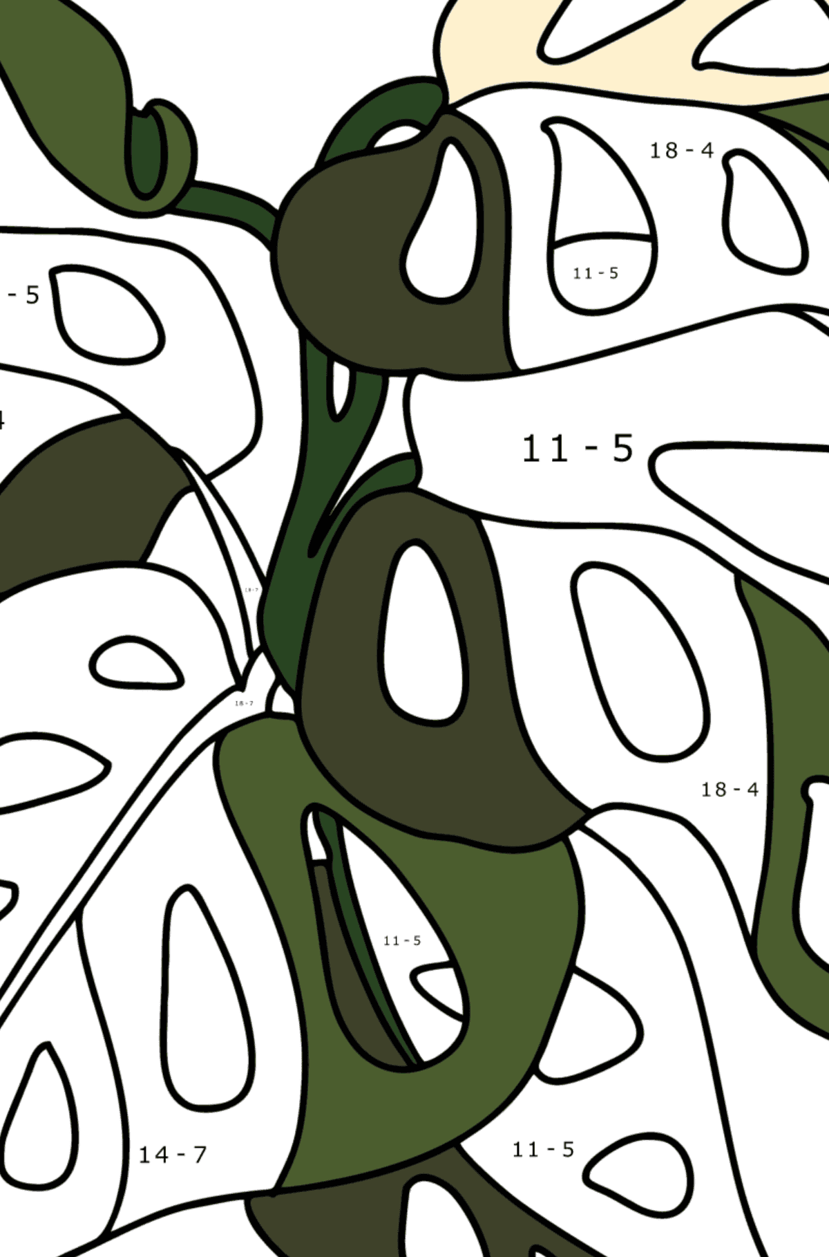 Monstera monkey mask coloring page - Math Coloring - Subtraction for Kids