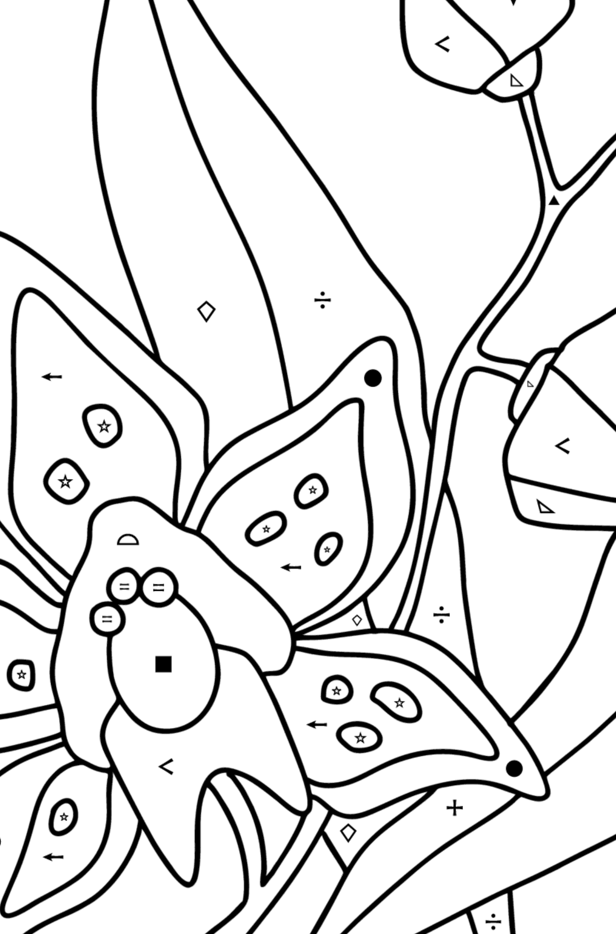 Värityskuva Orkidea - Väritys Symbolien ja Geometristen Kuvioiden mukaan lapsille