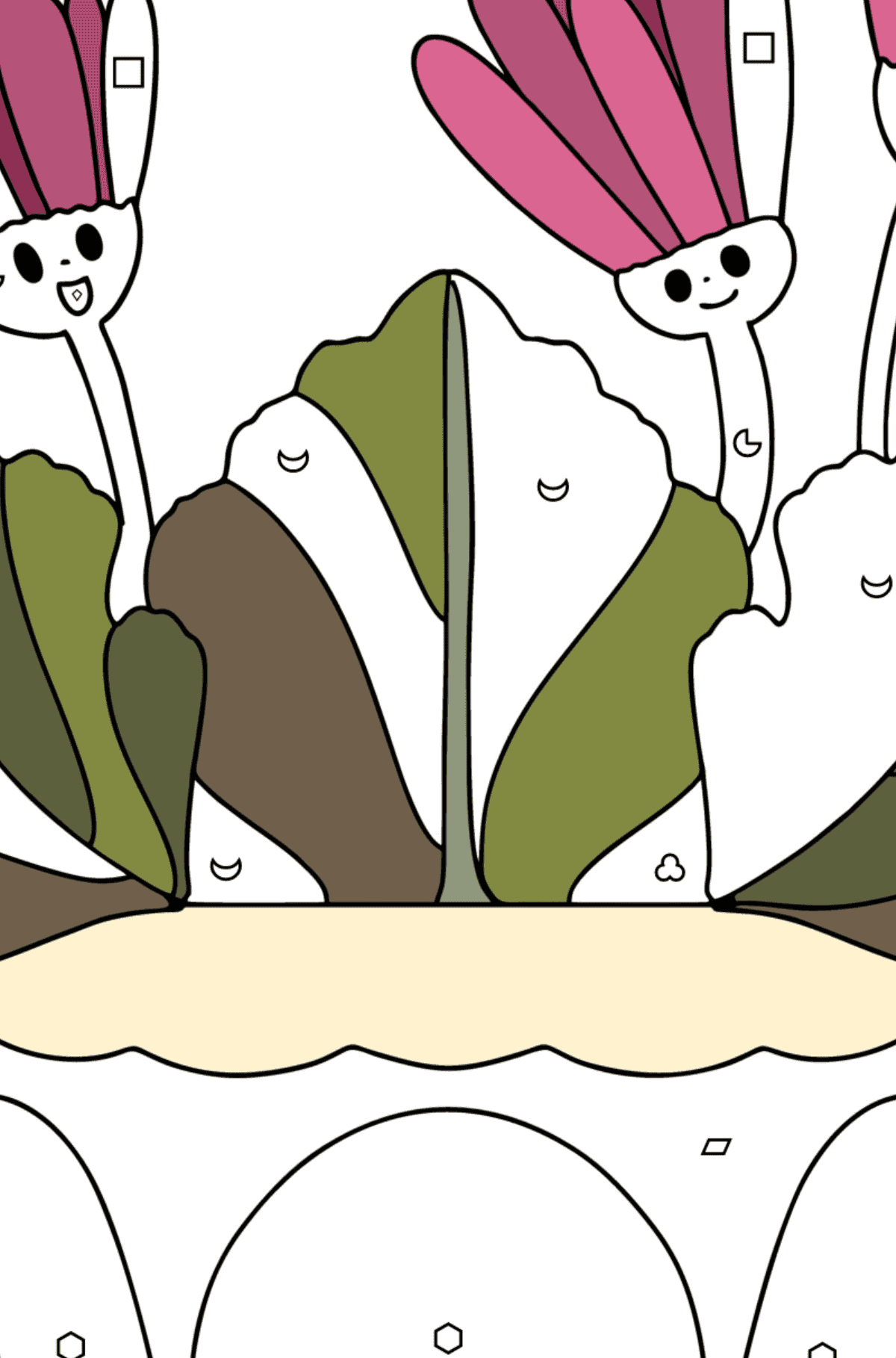 Desenho de Prímula com olhos para colorir - Colorir por Formas Geométricas para Crianças