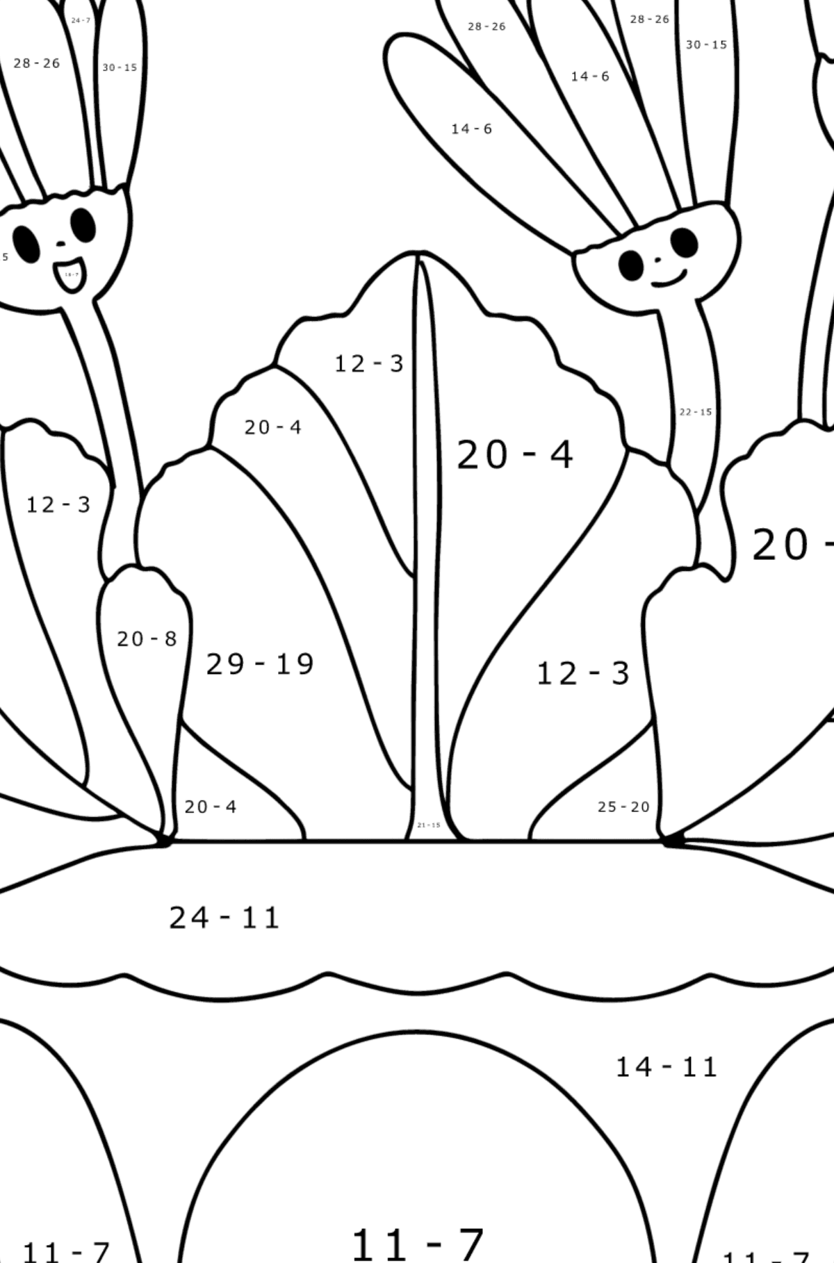 Boyama sayfası Gözleri olan çuha çiçeği - Matematik Boyama - Çıkarma çocuklar için
