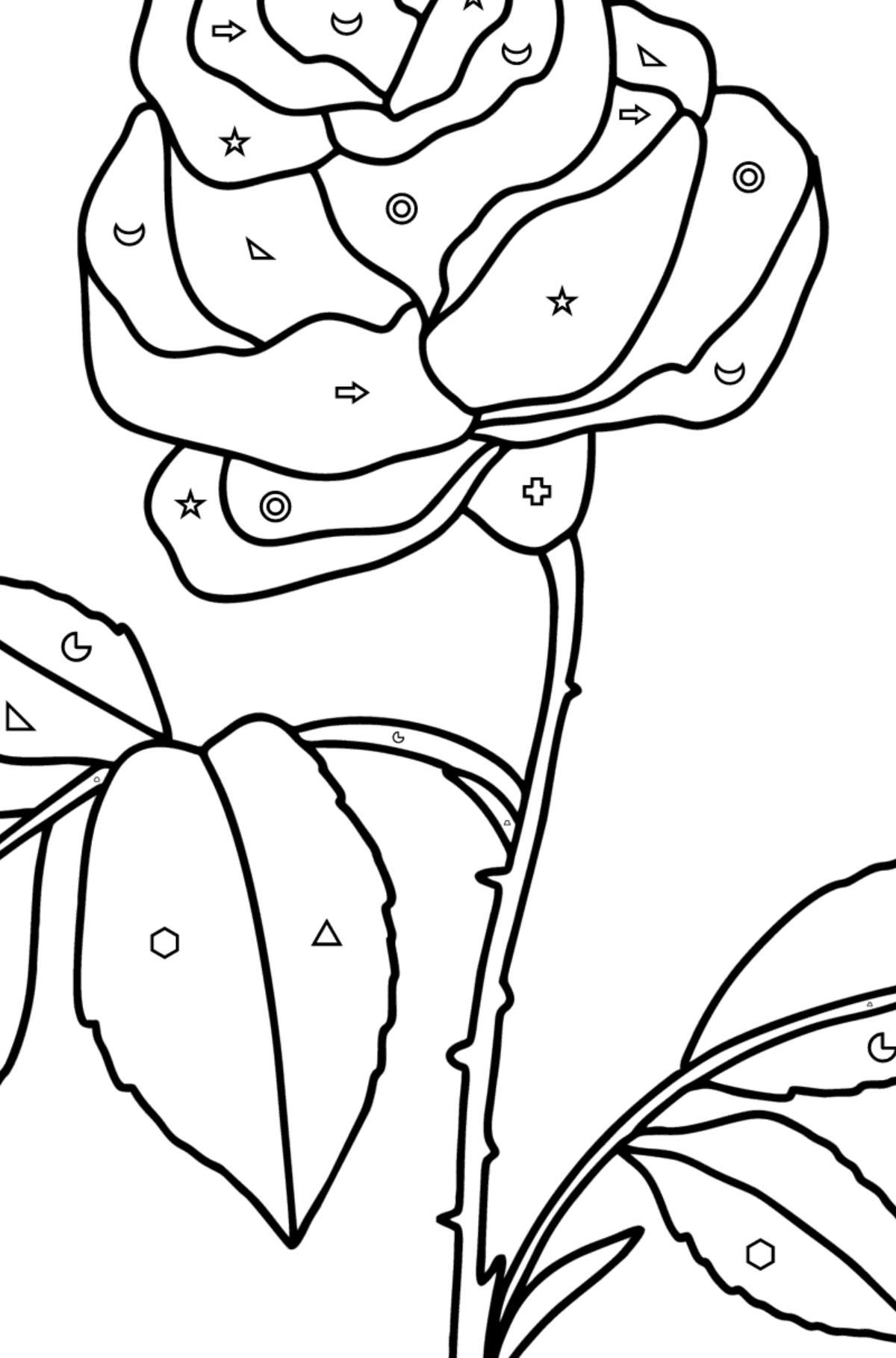 Red rose coloring page - Coloring by Geometric Shapes for Kids