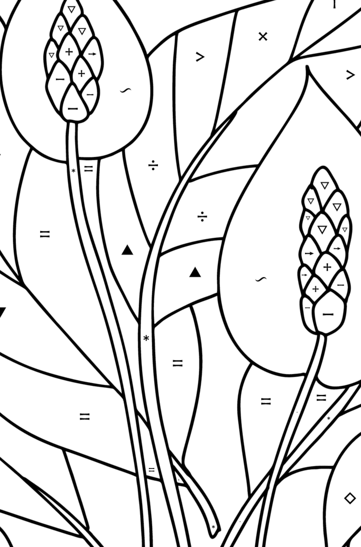Värityskuva Spathiphyllum - Väritys Symbolien mukaan lapsille