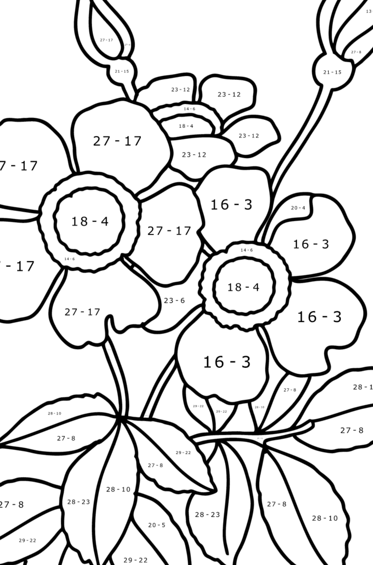 Spray rose coloring page - Math Coloring - Subtraction for Kids