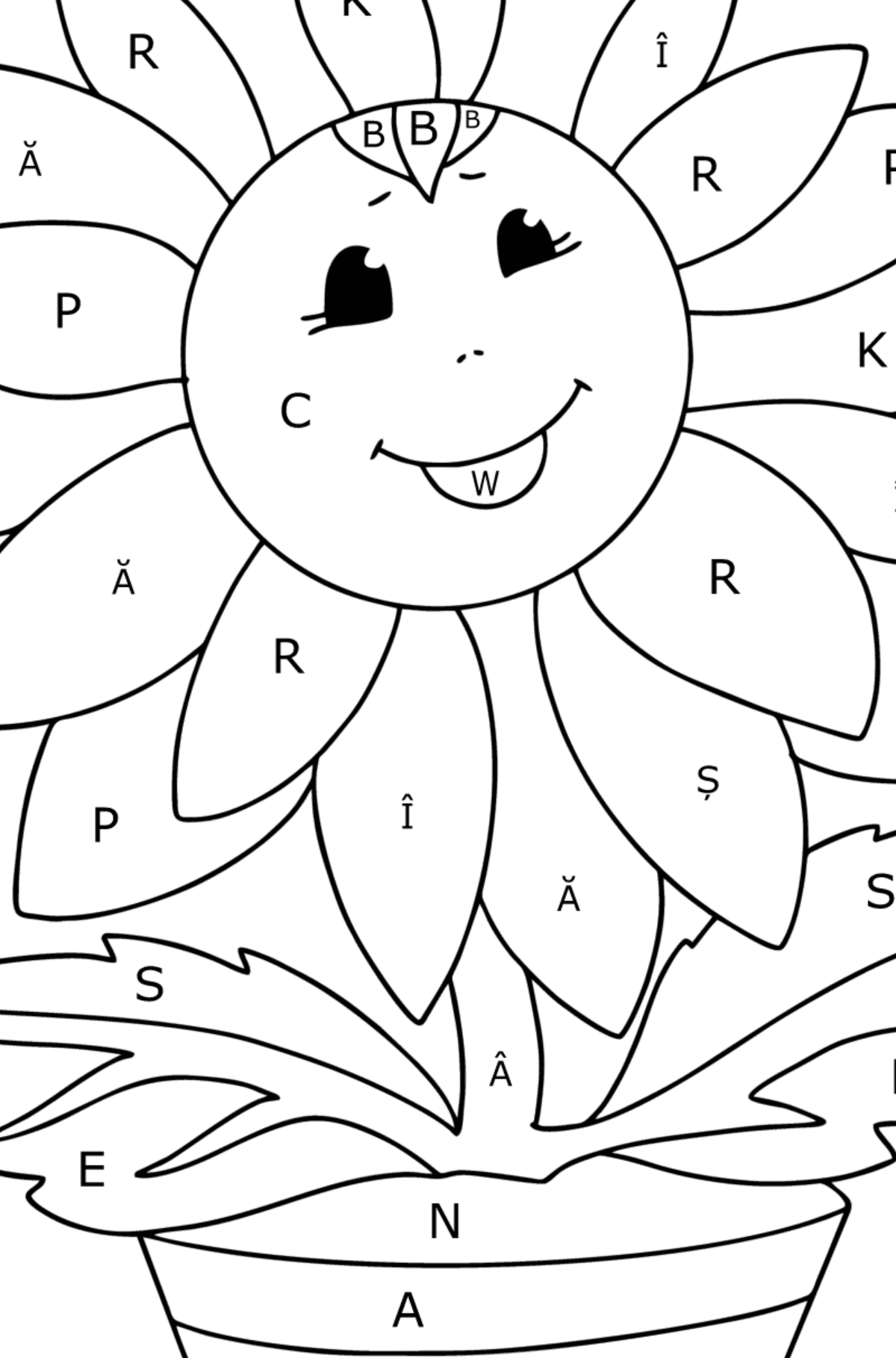 Desen de colorat floarea soarelui cu ochi - Desen de colorat după Literă pentru copii