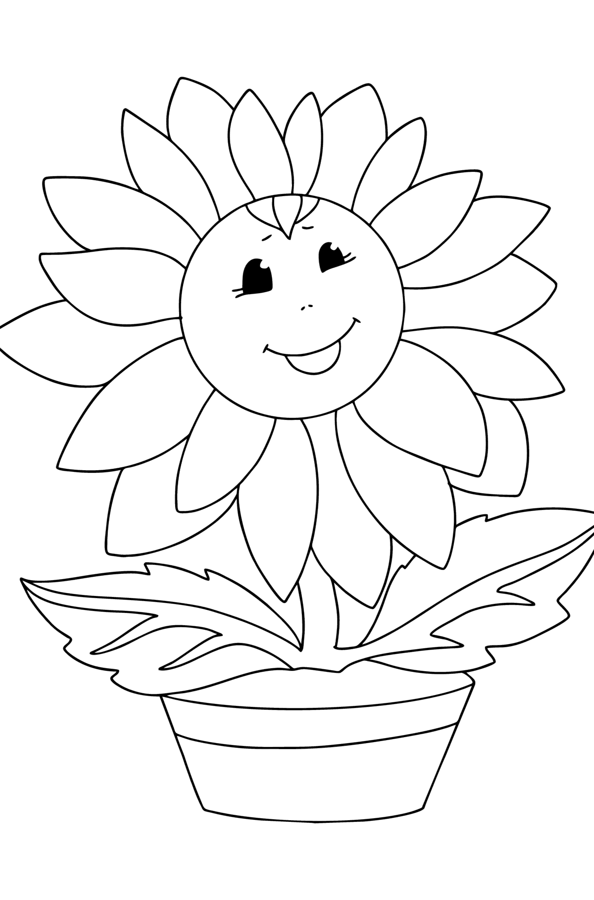 Tegning til farvning solsikke med øjne - Tegninger til farvelægning for børn