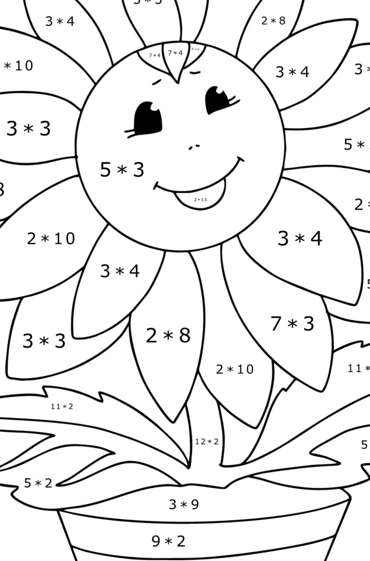 Målarbild solros med ögon - Matematik Färgläggning - Multiplikation För barn