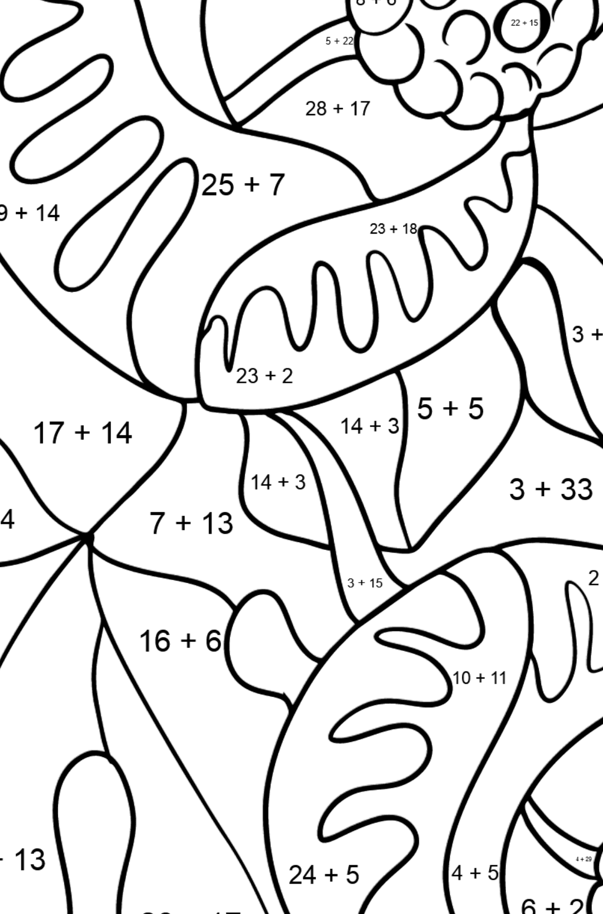Fantastische Blumen Malvorlage - Mathe Ausmalbilder - Addition für Kinder
