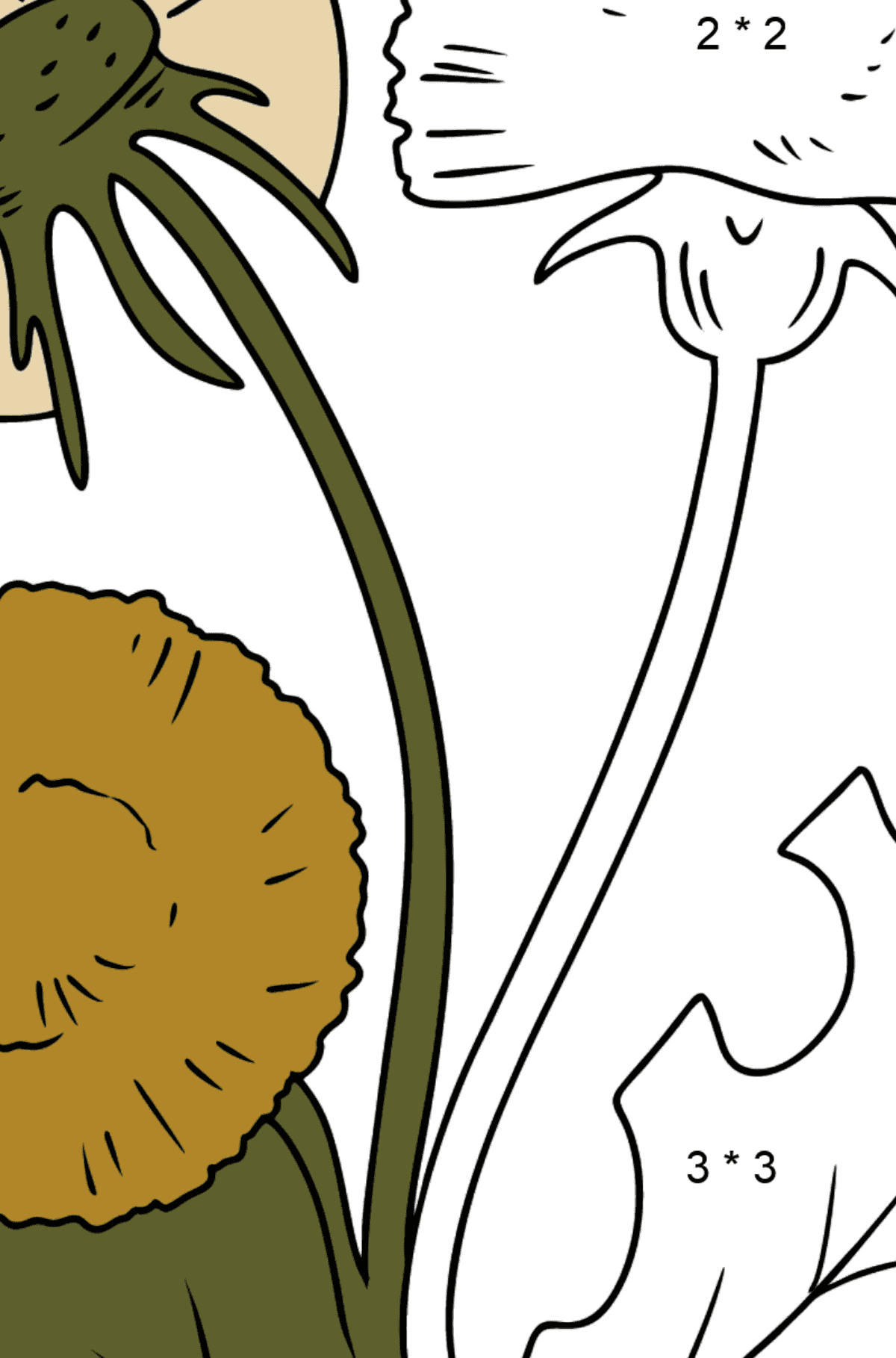 Dandelion Coloring Page - Math Coloring - Multiplication for Kids