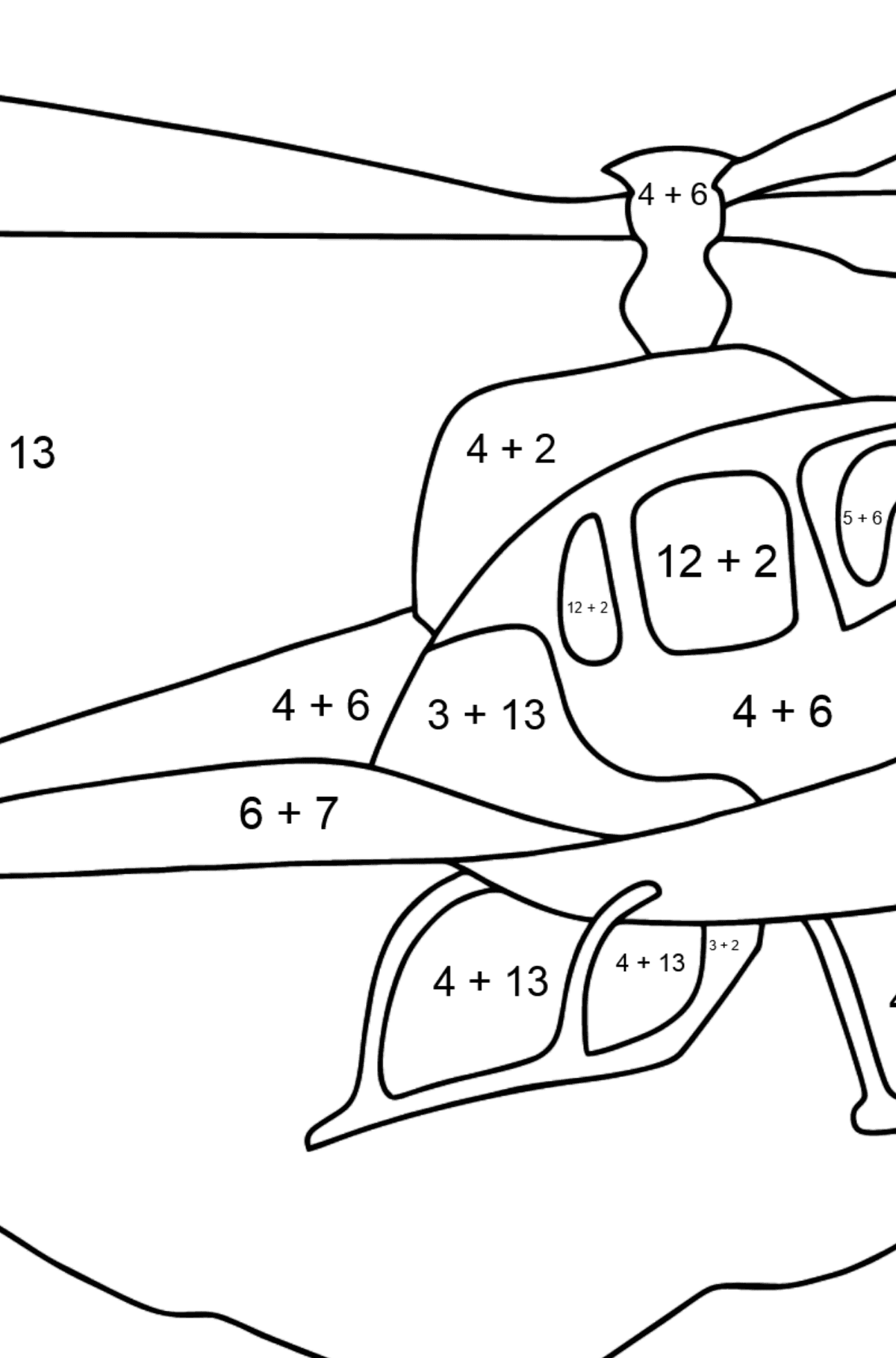 Coloring Page - A City Helicopter - Math Coloring - Addition for Kids