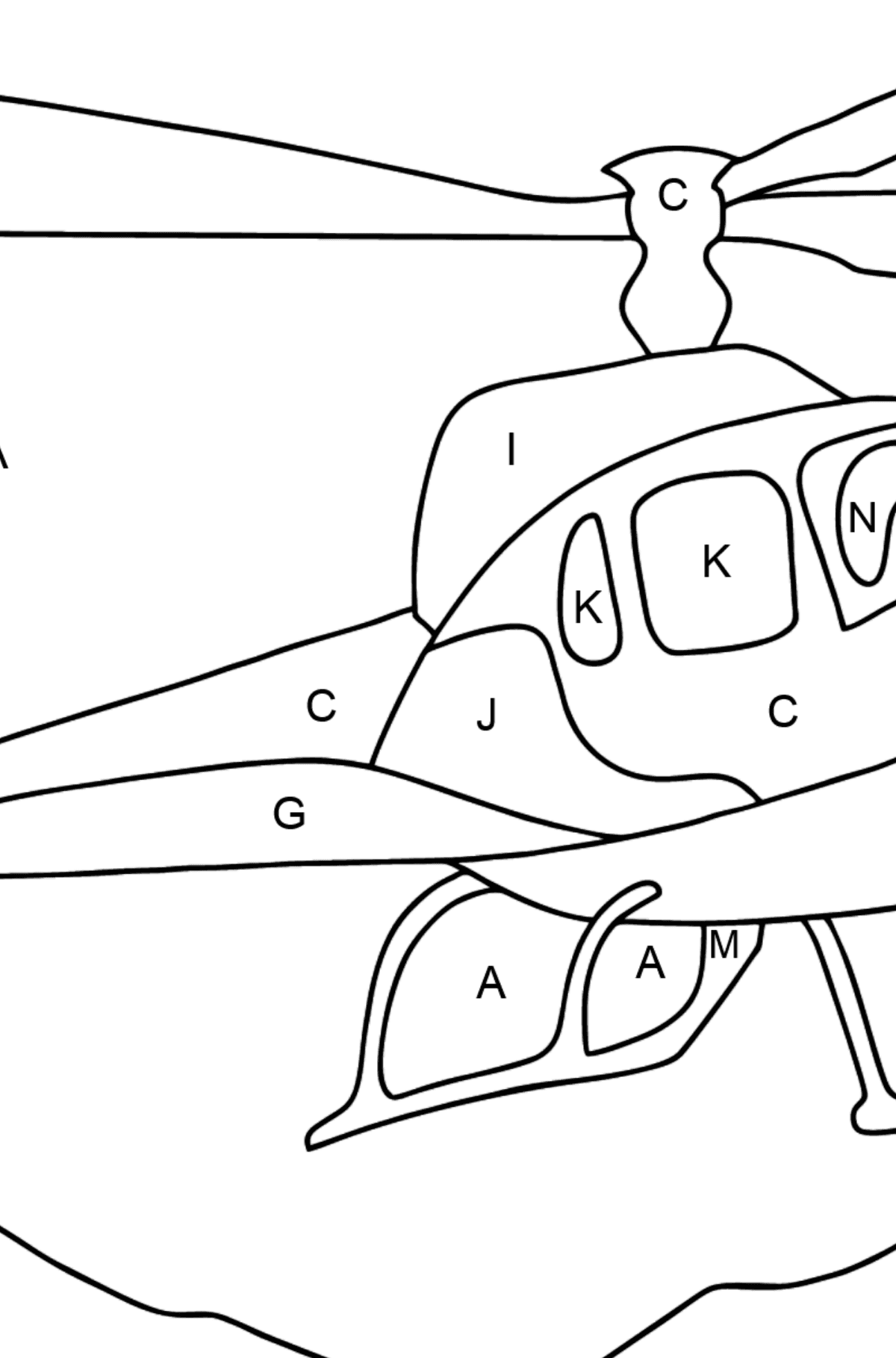 Dibujo para Colorear - Un Helicóptero de Ciudad - Colorear por Letras para Niños