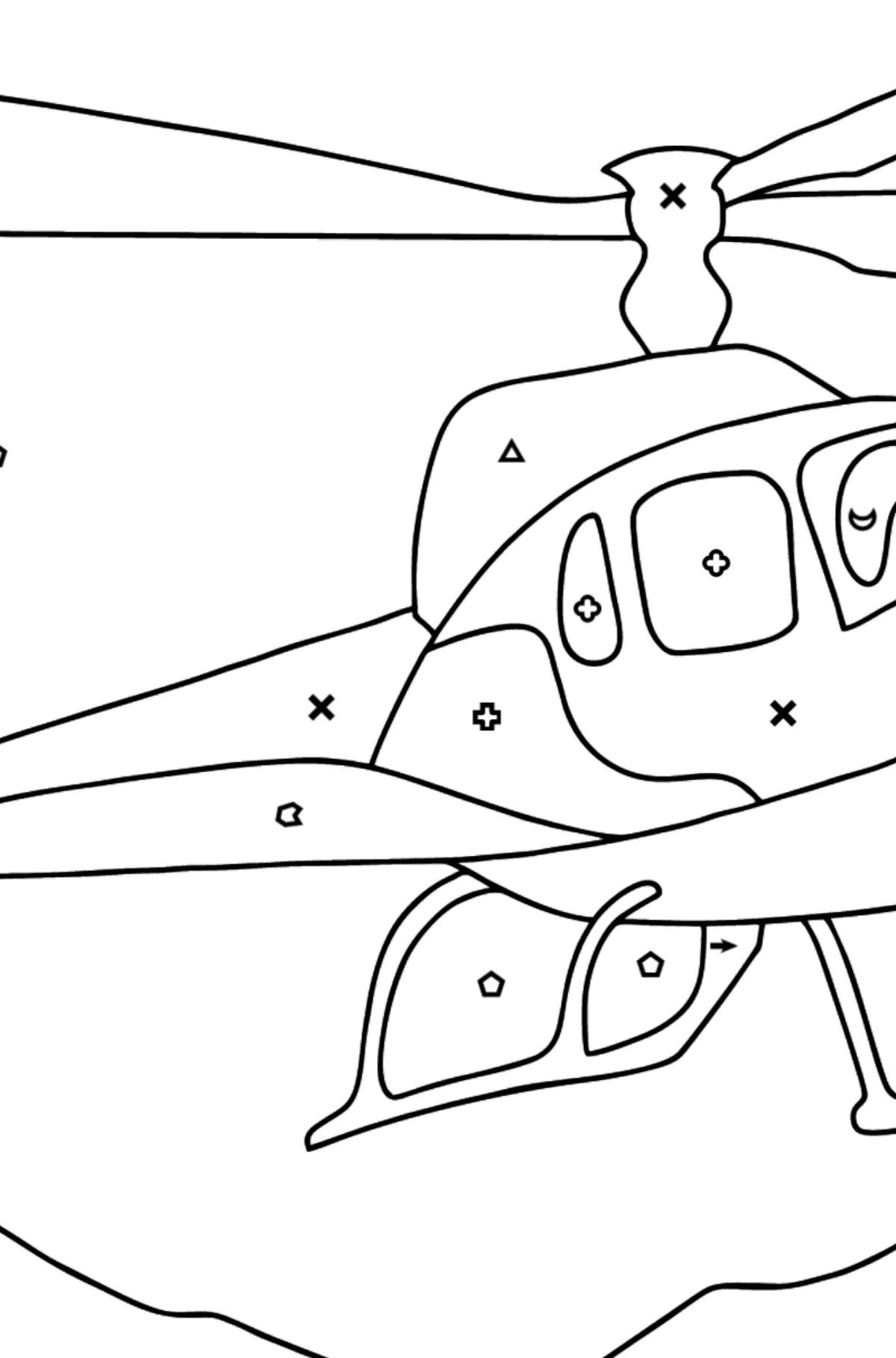 Dibujo para Colorear - Un Helicóptero de Ciudad - Colorear por Símbolos para Niños