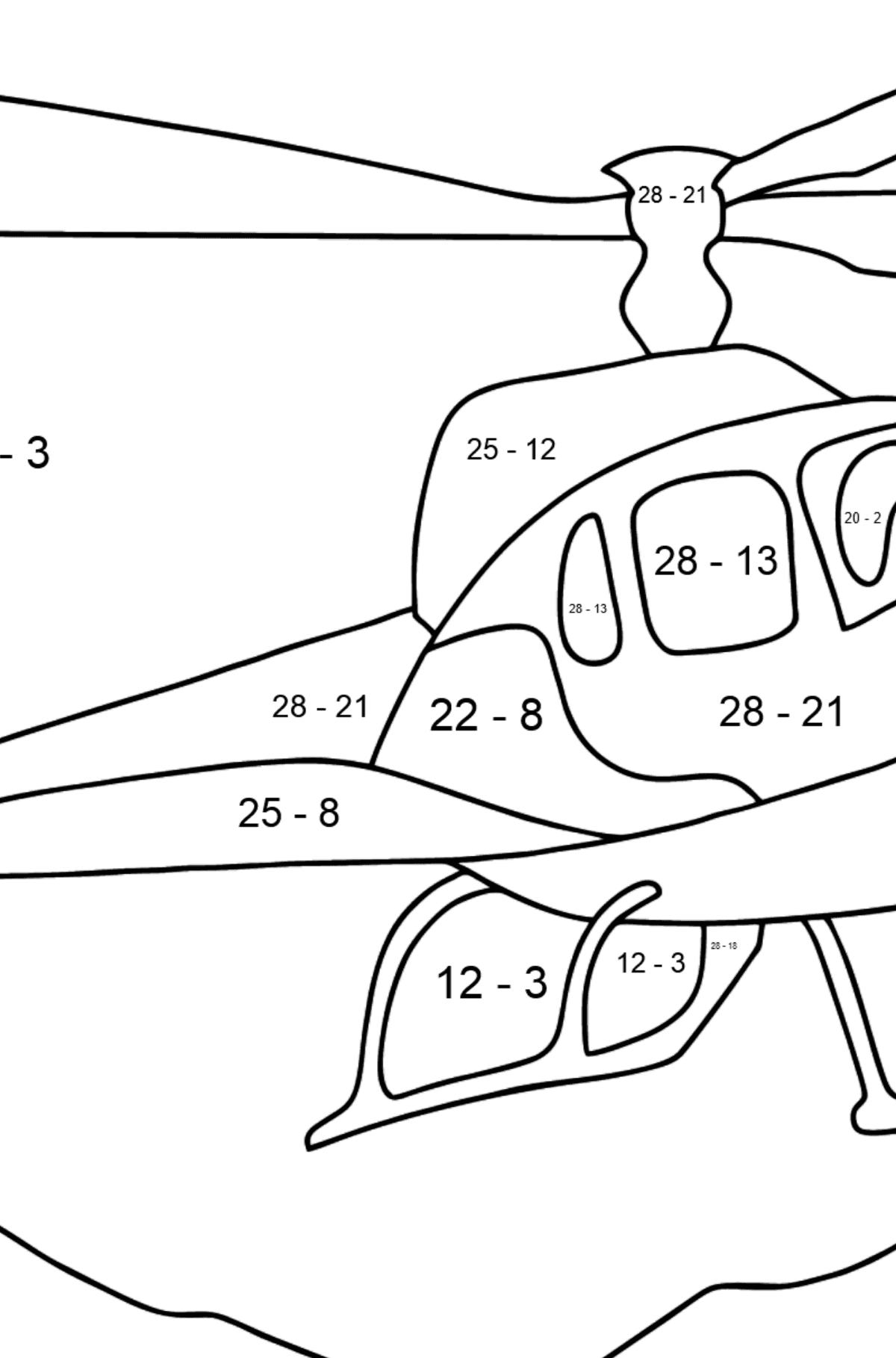 Coloring Page - A City Helicopter - Math Coloring - Subtraction for Kids