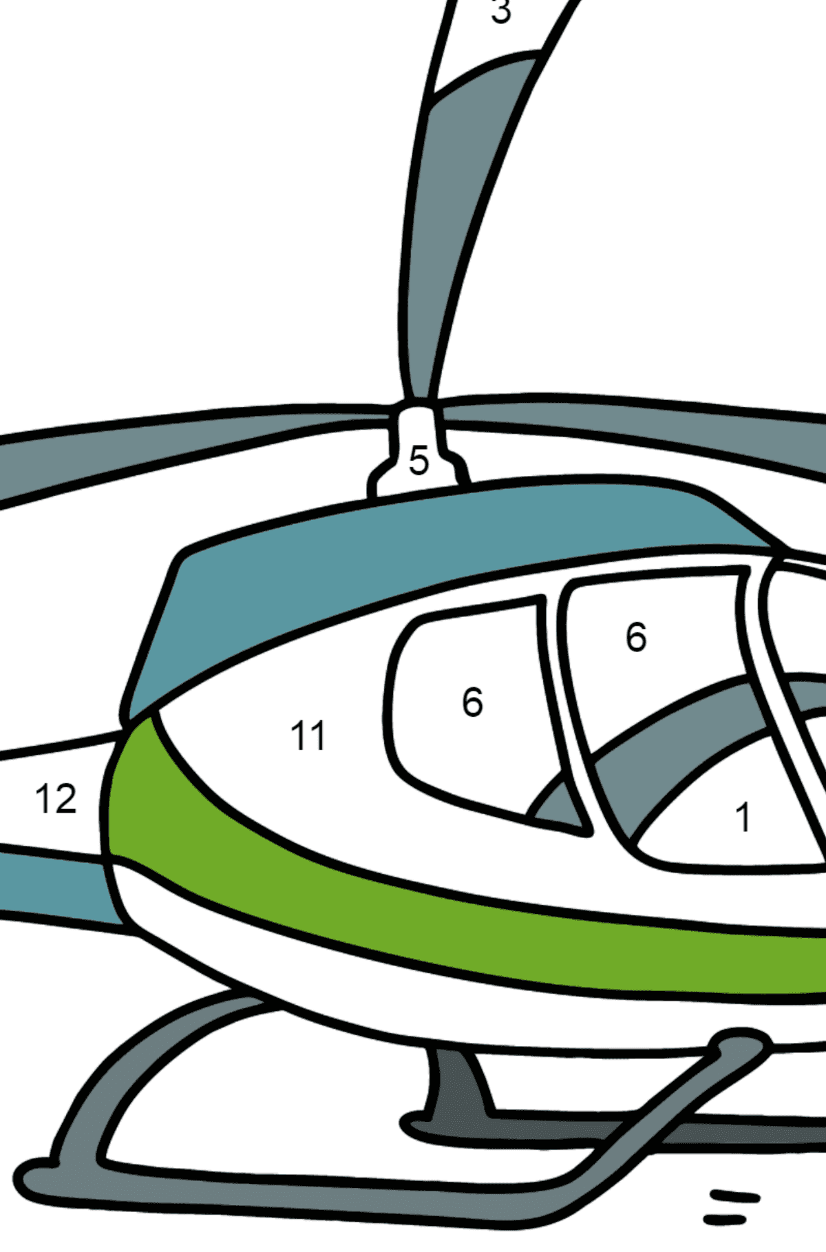Schöne Hubschrauber Ausmalbild - Malen nach Zahlen für Kinder