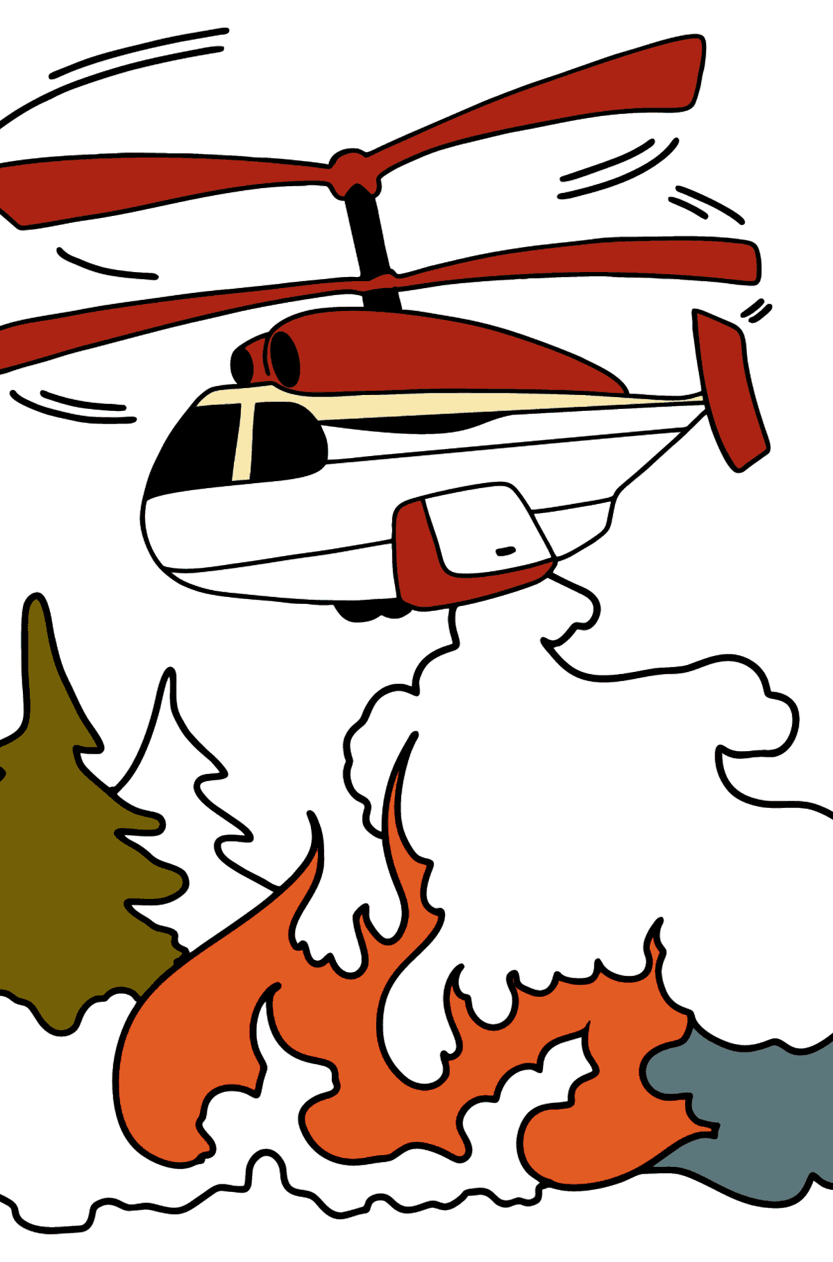 Värityskuva helikopteri sammuttaa palon - Värityskuvat lapsille
