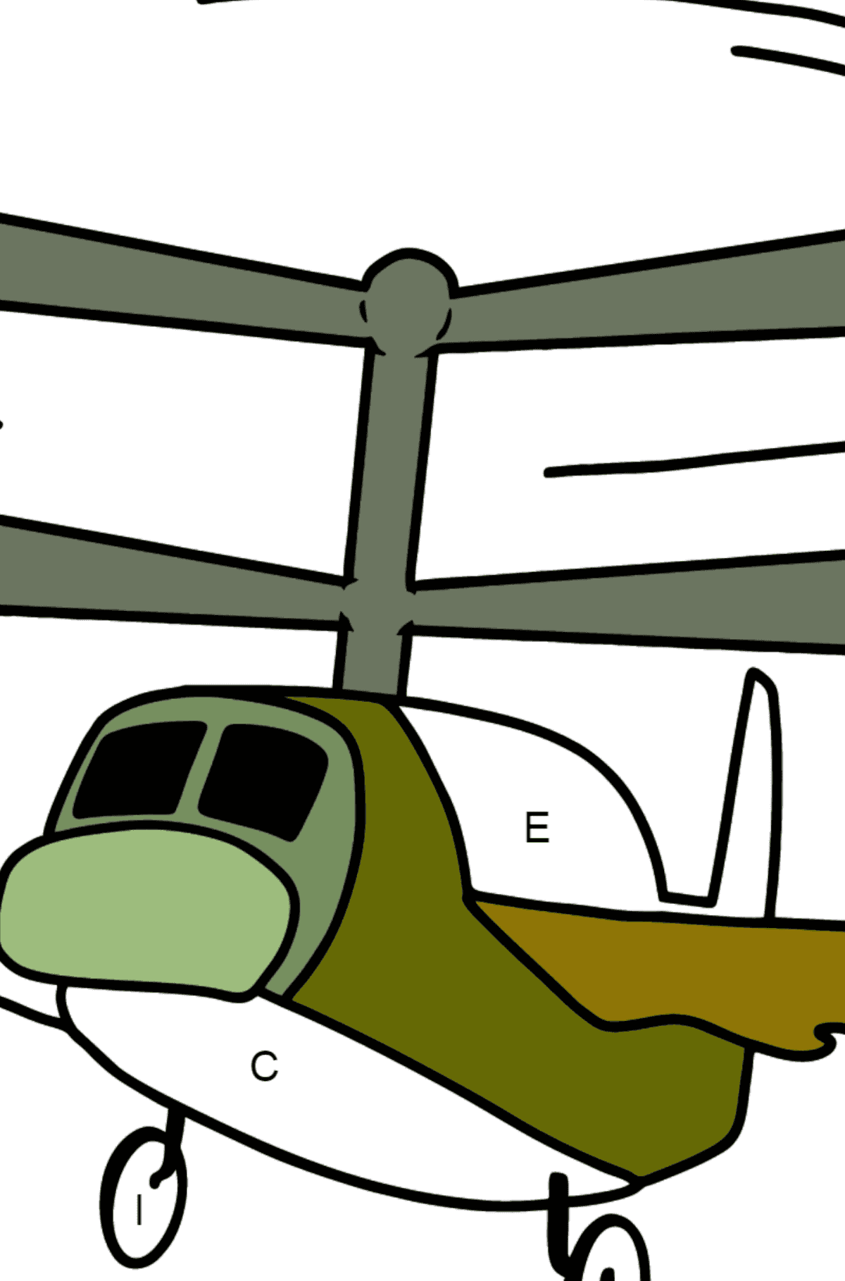 Helicóptero militar para colorir - Colorir por Letras para Crianças