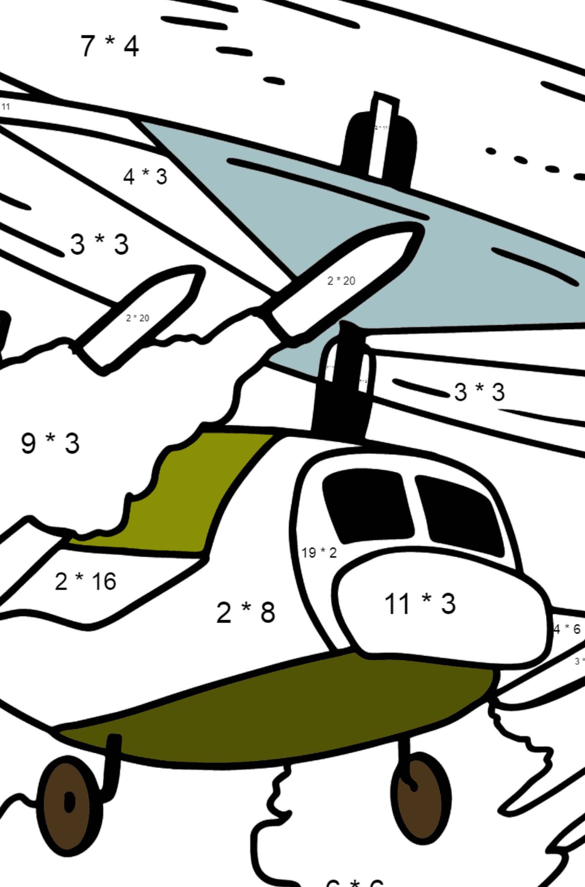 Coloring Page - A Military Helicopter - Math Coloring - Multiplication for Kids