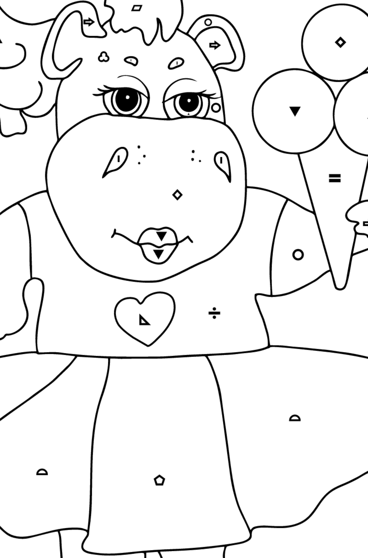 Coloriage Adorable hippopotame - Coloriage par Symboles pour les Enfants