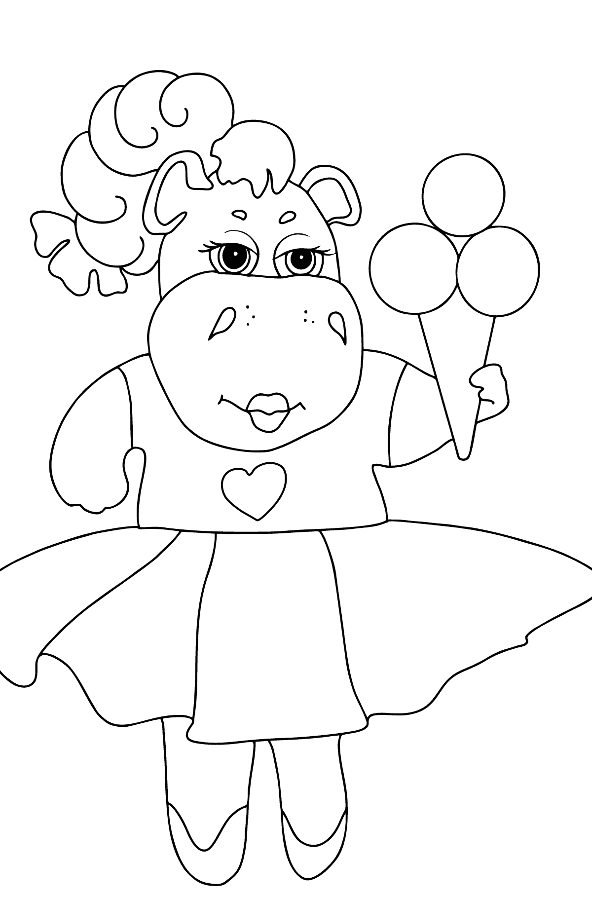 Desen de colorat drăguț hipopotam - Desene de colorat pentru copii