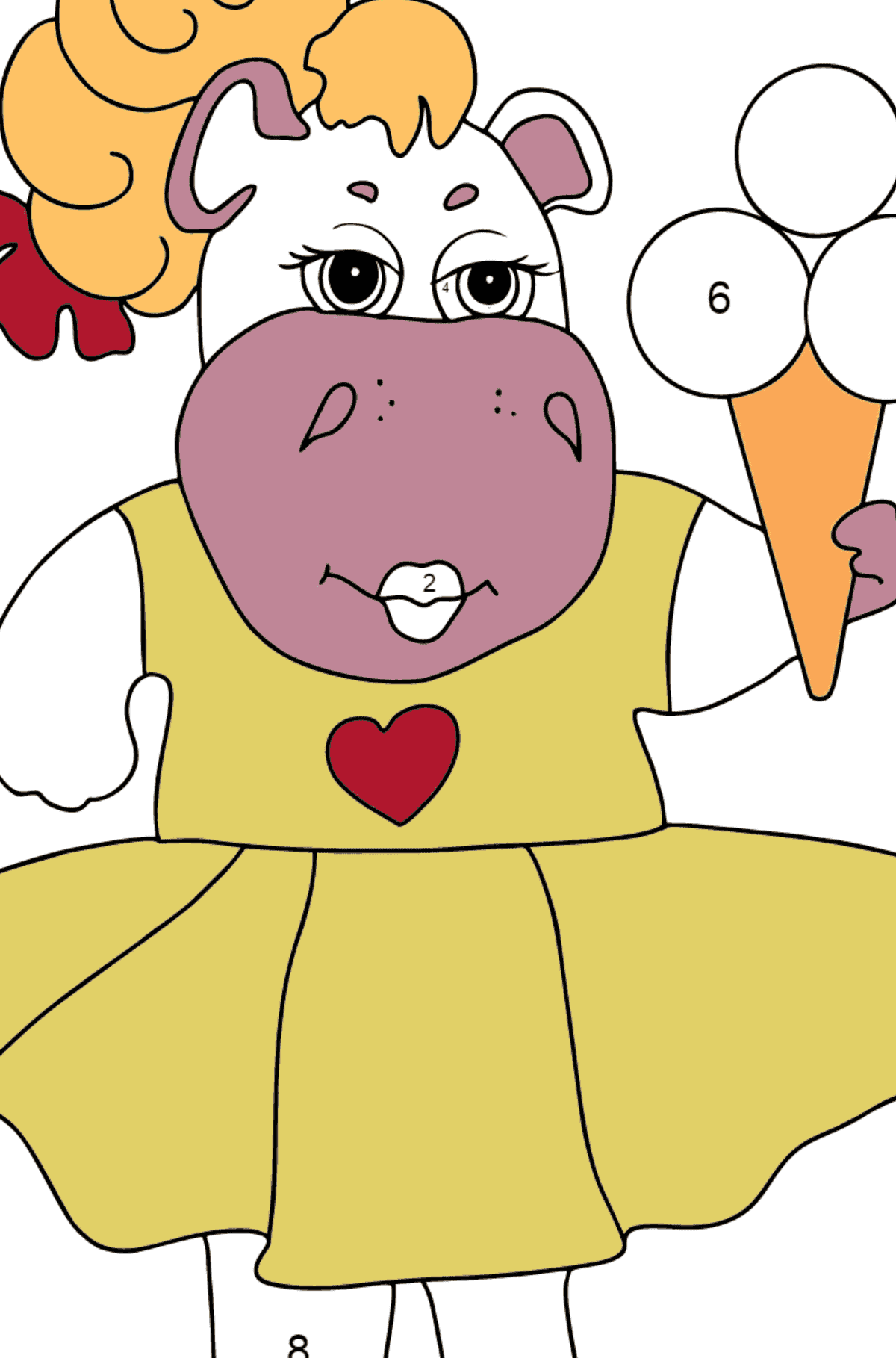 Раскраска очаровательный Бегемот (просто) - По Номерам для Детей