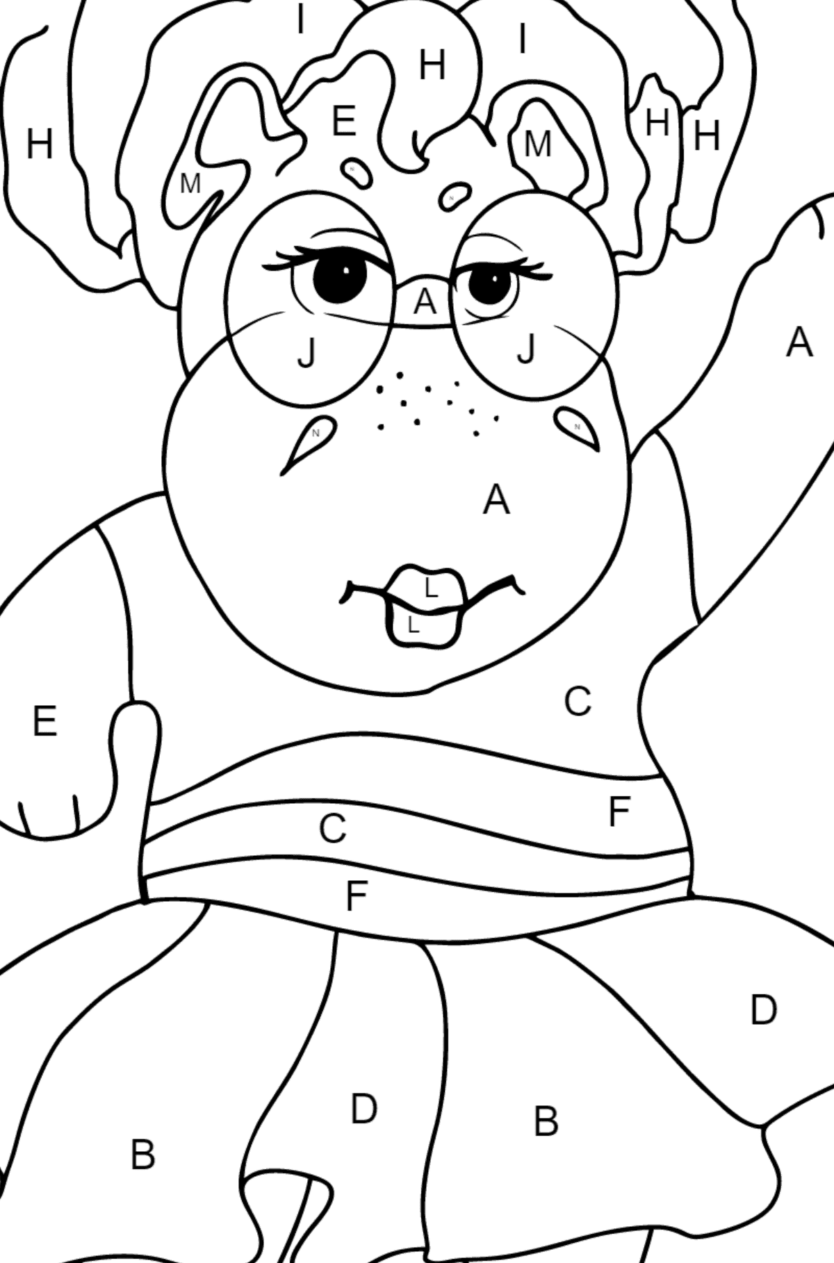 Coloriage Hippopotame dansant - Coloriage par Lettres pour les Enfants