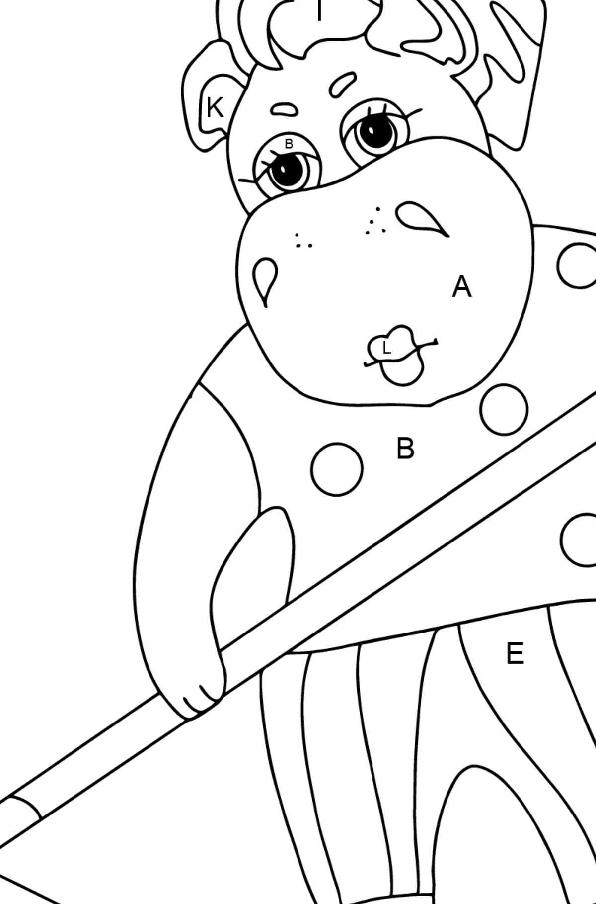 Dibujo de Lindo hipopótamo (simple) para colorear - Colorear por Letras para Niños
