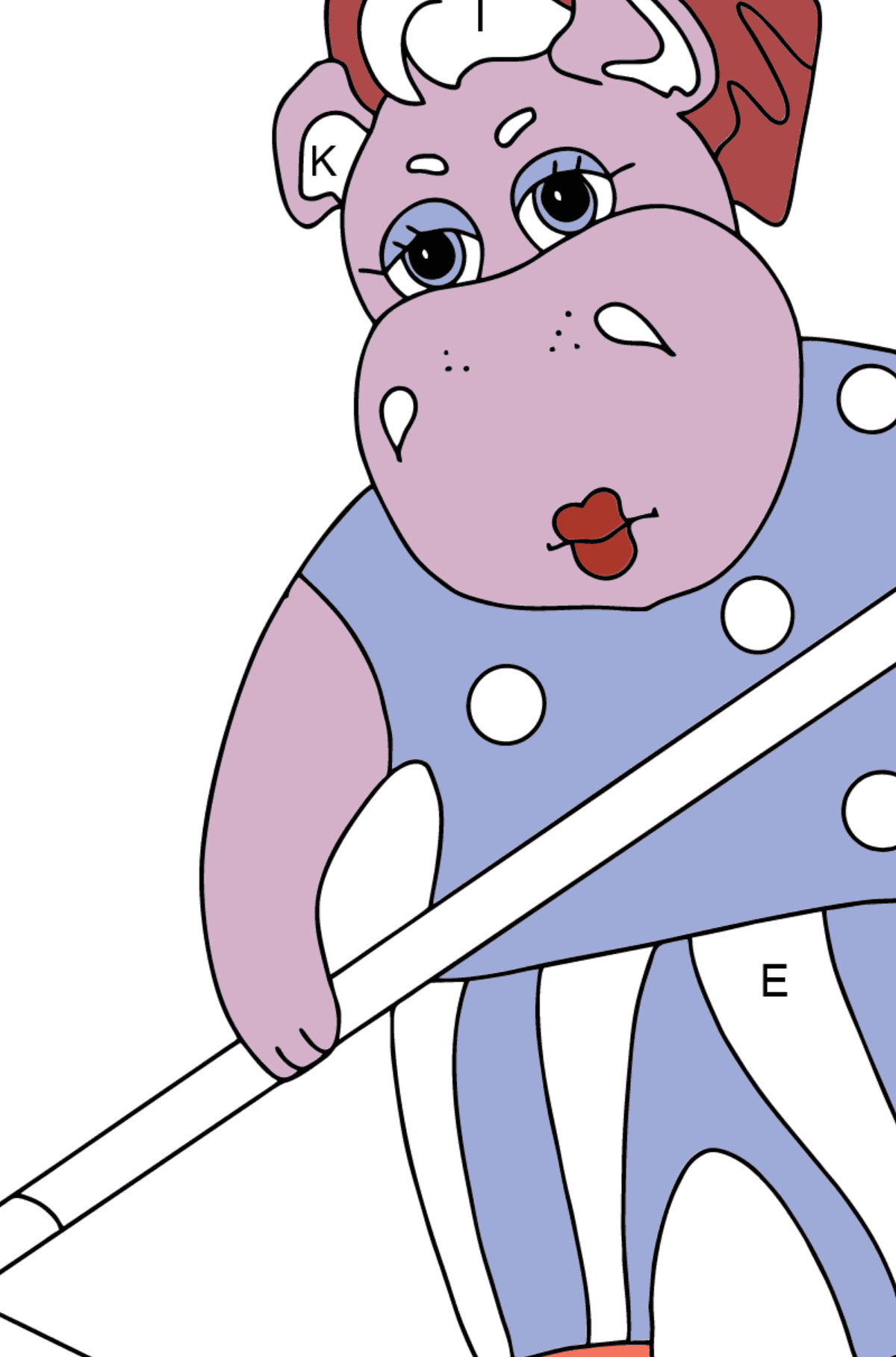 Coloriage Hippopotame mignon (simple) - Coloriage par Lettres pour les Enfants