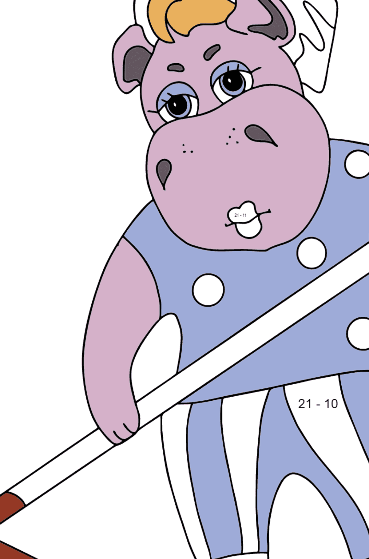 Dibujo de Lindo hipopótamo (simple) para colorear - Colorear con Matemáticas - Restas para Niños