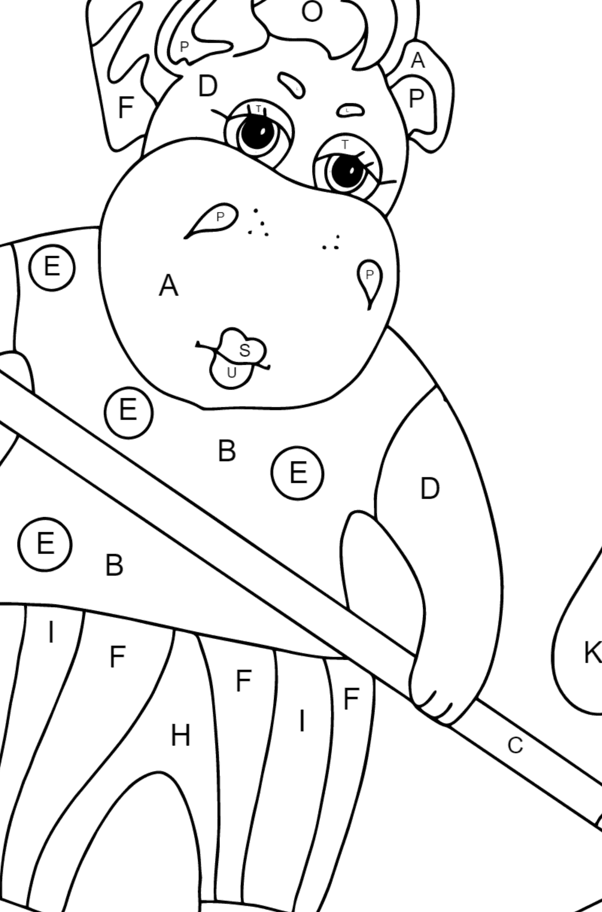 Coloriage hippopotame mignon - Coloriage par Lettres pour les Enfants