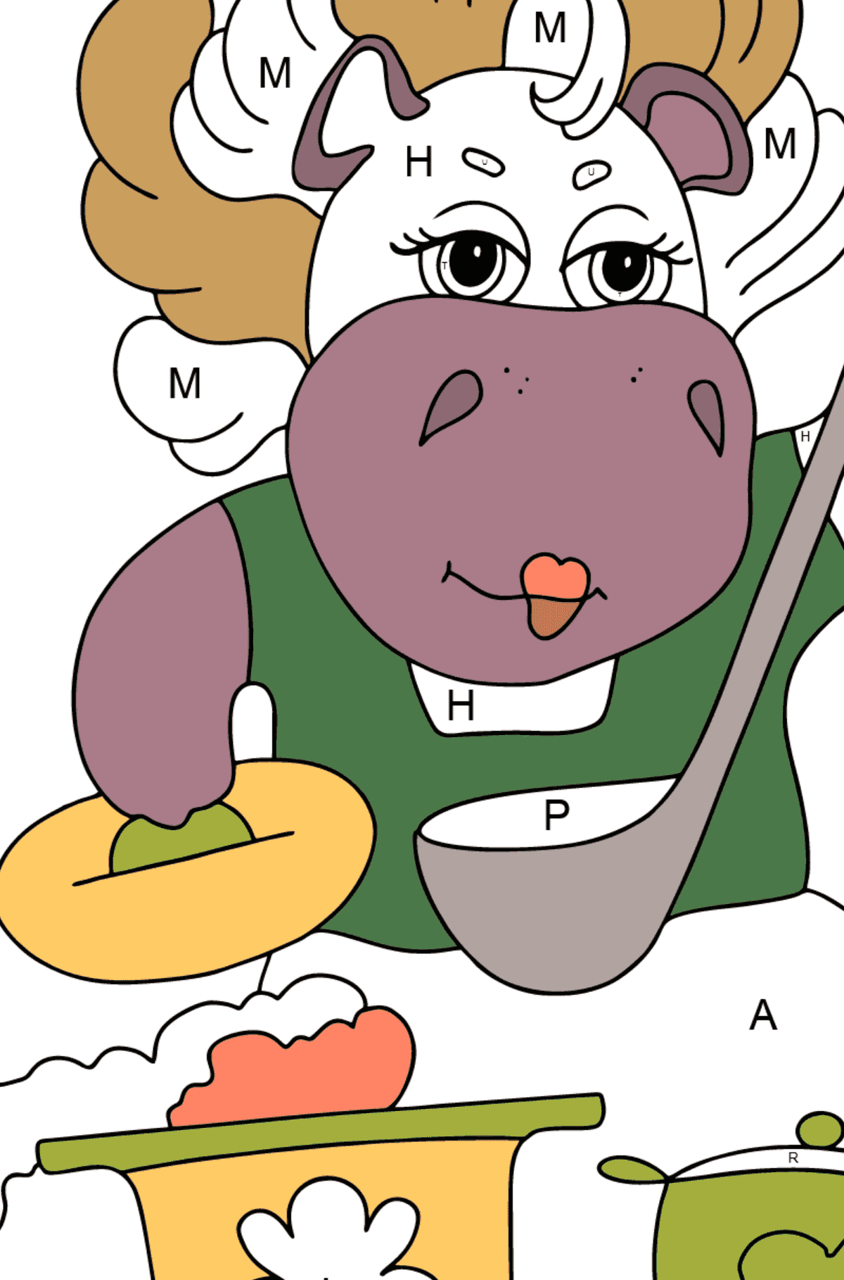 Coloriage Hippopotame magique - Coloriage par Lettres pour les Enfants