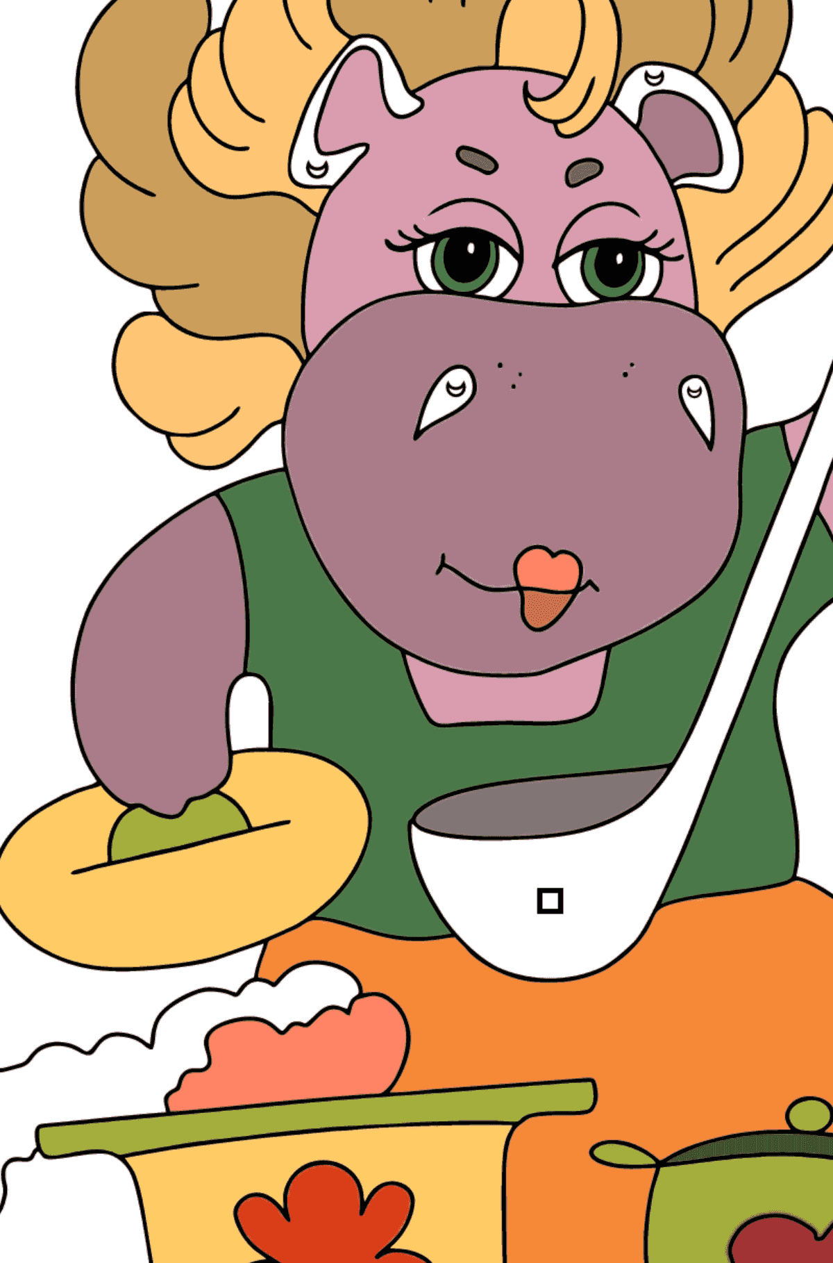 Dibujo de hipopótamo mágico para colorear - Colorear por Símbolos para Niños
