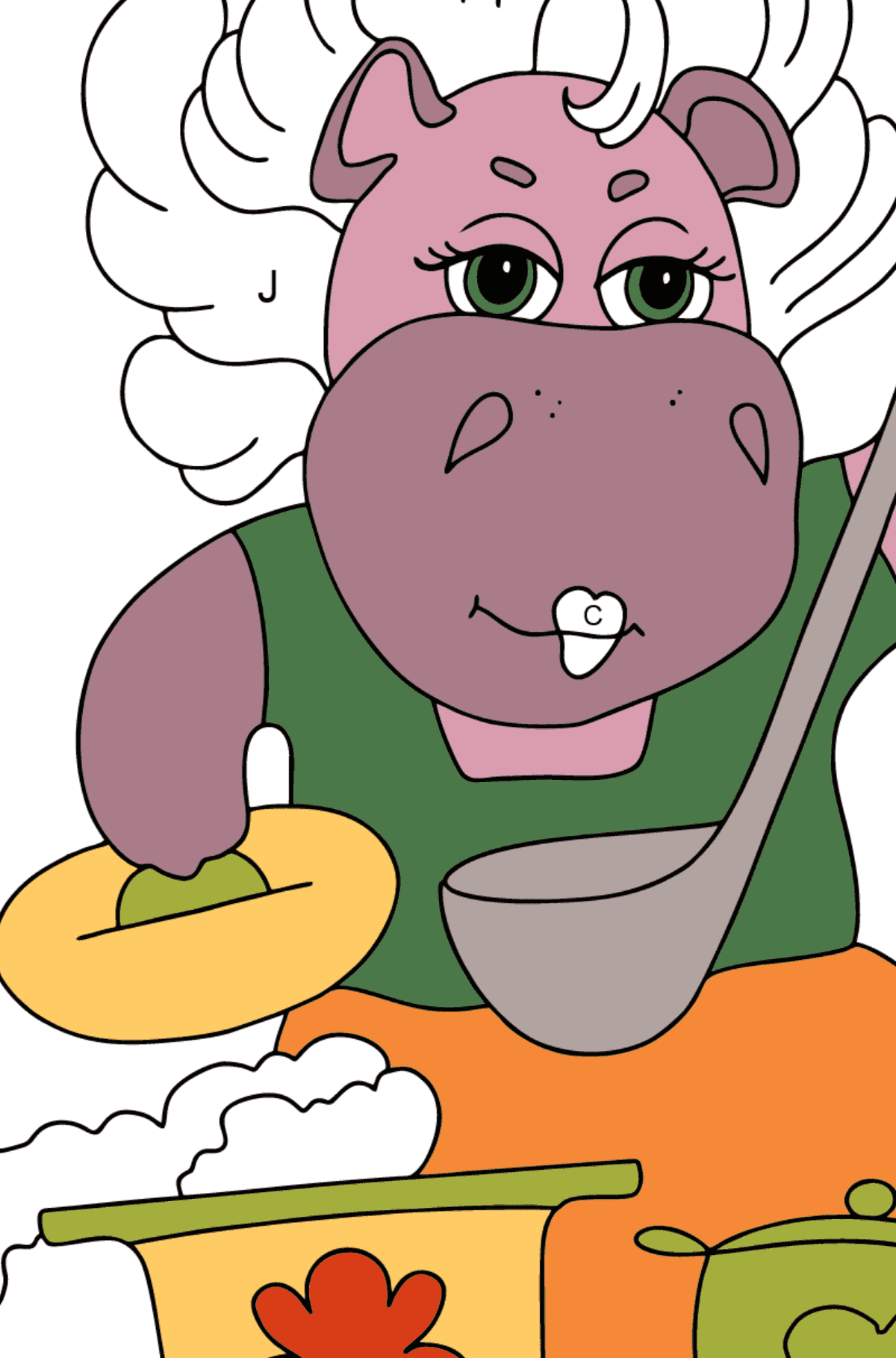 Dibujo de hipopótamo mágico (simple) para colorear - Colorear por Letras para Niños