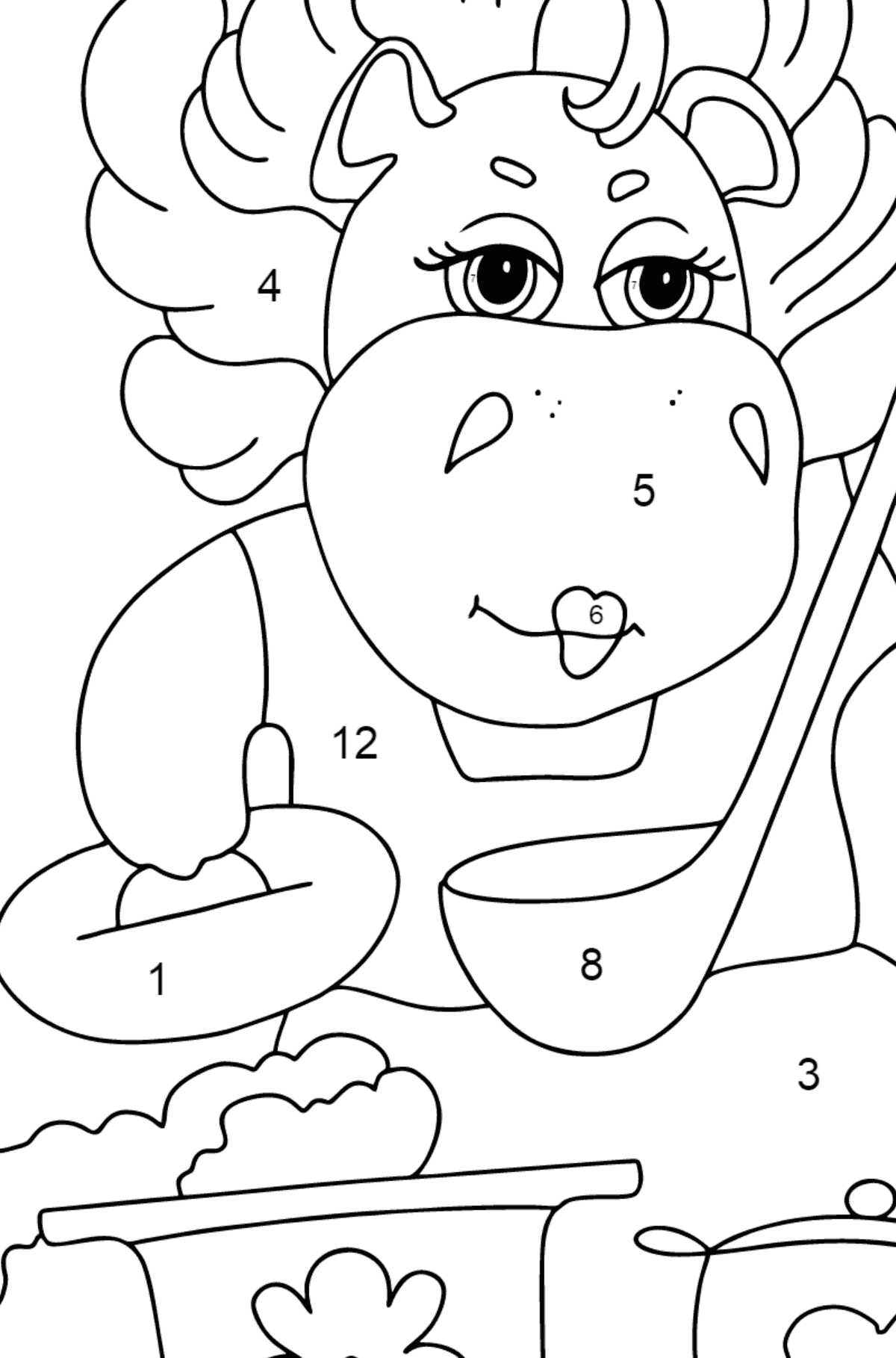Dibujo de hipopótamo mágico (simple) para colorear - Colorear por Números para Niños